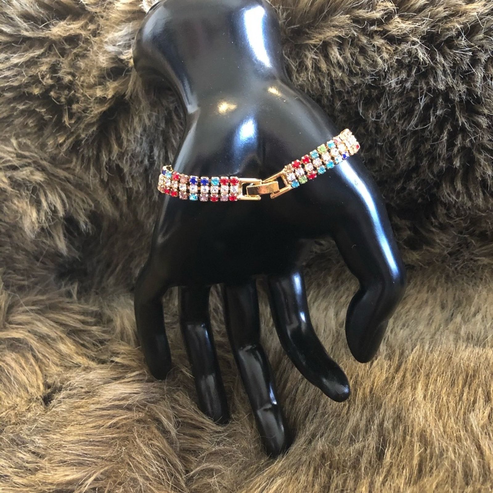 Jewelry Rainbow rhinestone sparkle gold tone bracelet Size ONE SIZE - 4 Thumbnail
