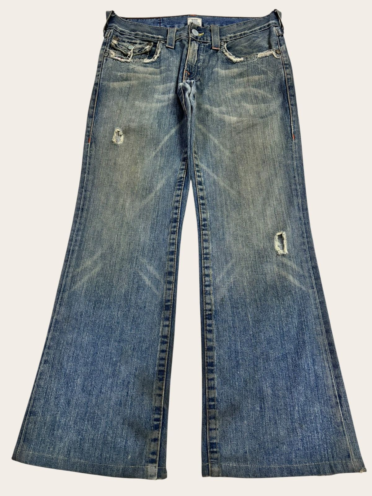 True Religion Vtg True Religion BILLY Distress Flared Yellow Faded Jeans Size US 34 / EU 50 - 2 Thumbnail