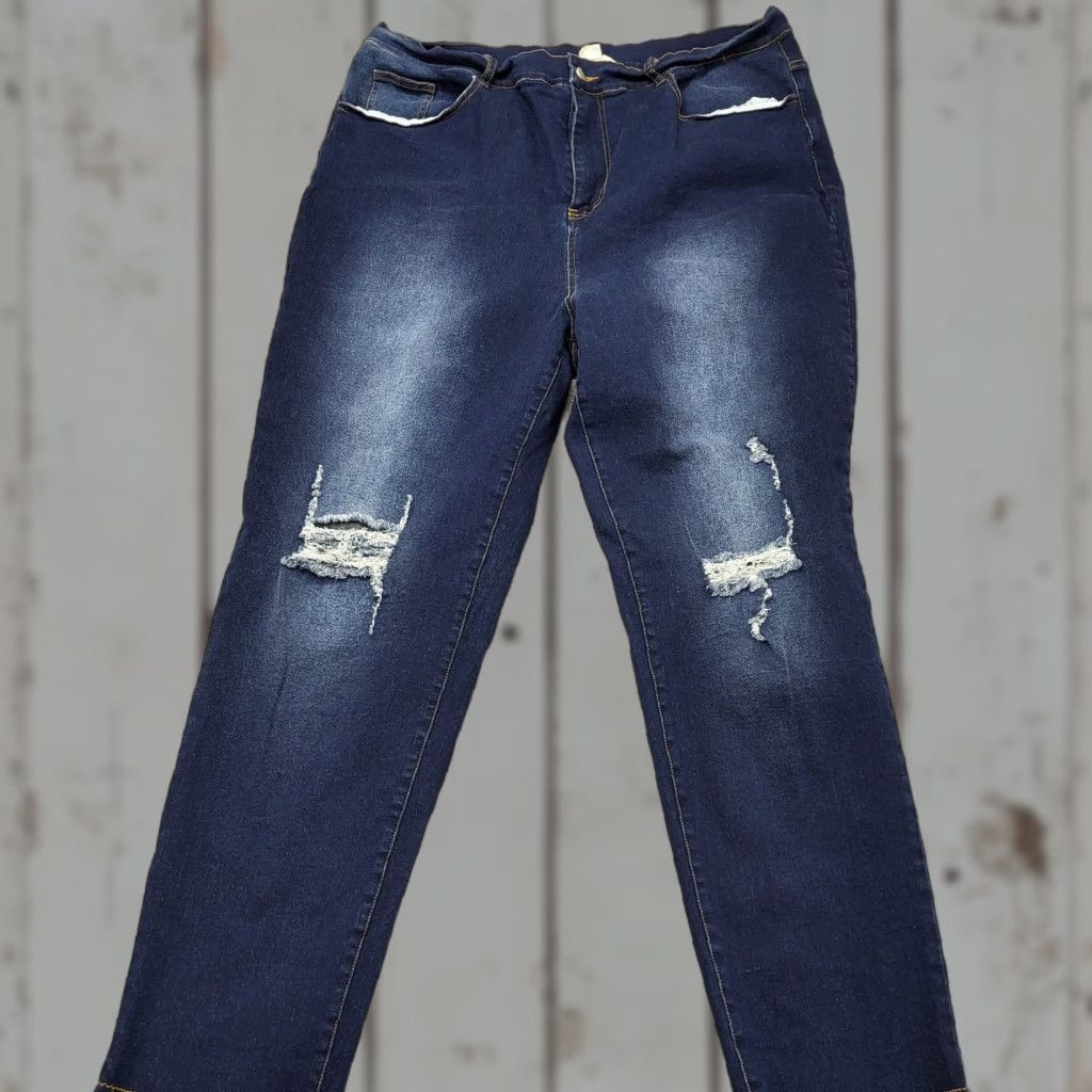 Vintage Chic Soul Womens Jeans 1X Blue Distressed Skinny Straight Leg 34x26 Pockets Size 40" / US 18 - 1 Thumbnail