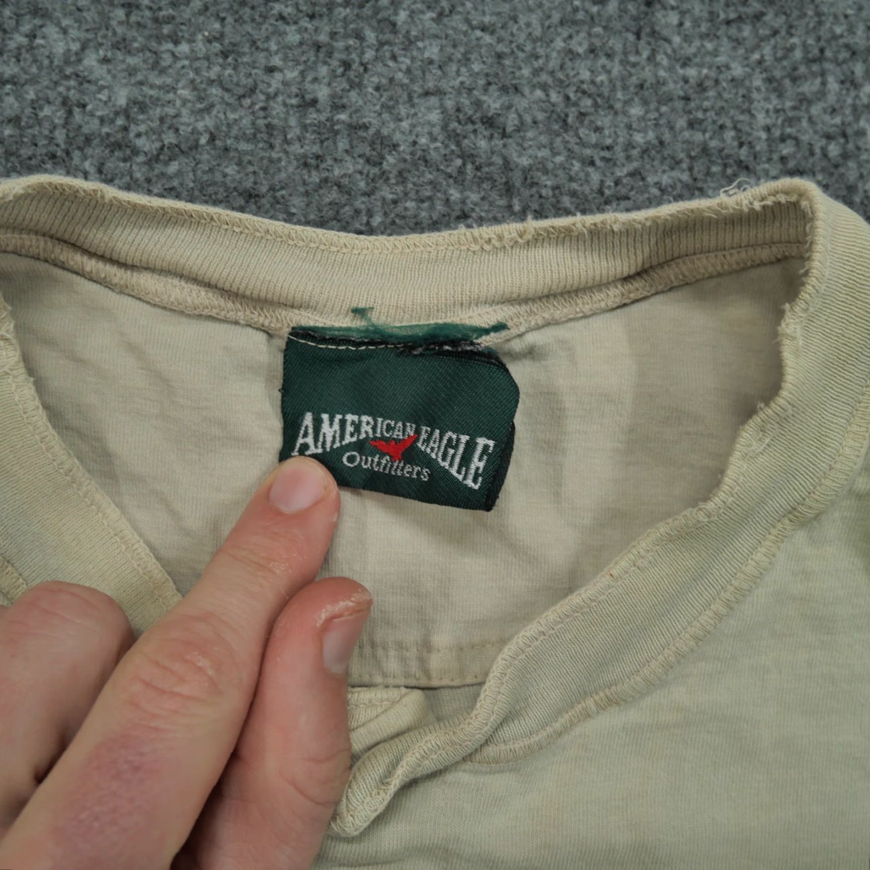American Eagle Outfitters VINTAGE American Eagle Outfitters T-Shirt Mens XL Tan Distressed Henley 90s Y2K Brown Cotton Thermal Short Sleeve Size US XL / EU 56 / 4 - 5 Thumbnail