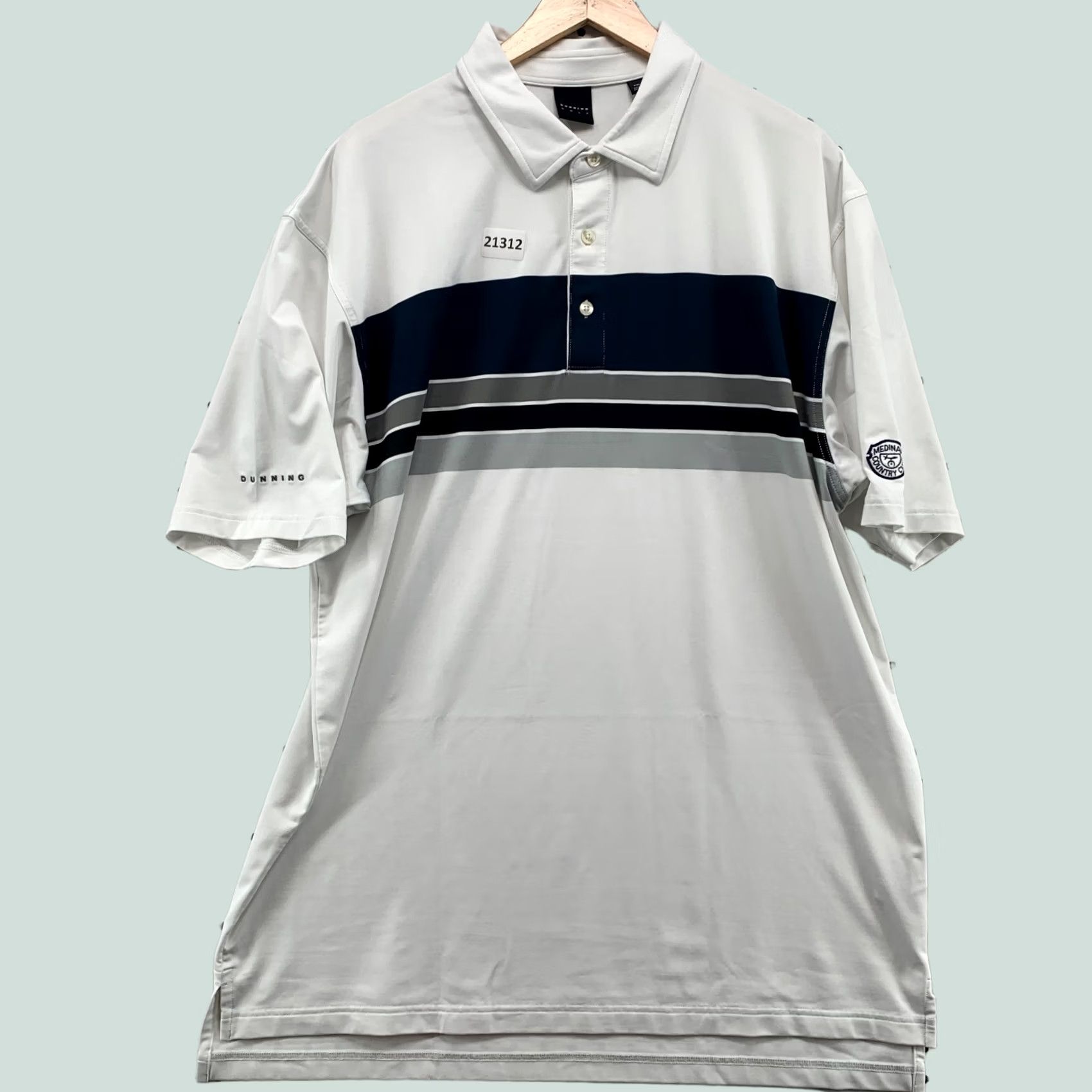 Vintage Dunning Polo Shirt Medinah Country Club White Blue Stripe Mens 2XL Size US XXL / EU 58 / 5 - 1 Thumbnail