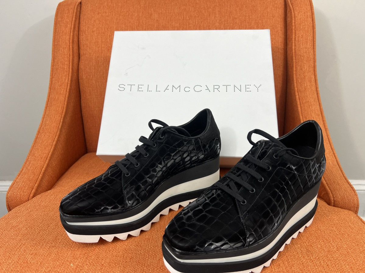 image of Stella Mccartney Crocodile Embossed Platform Loafers in Black, Women's (Size 10)
