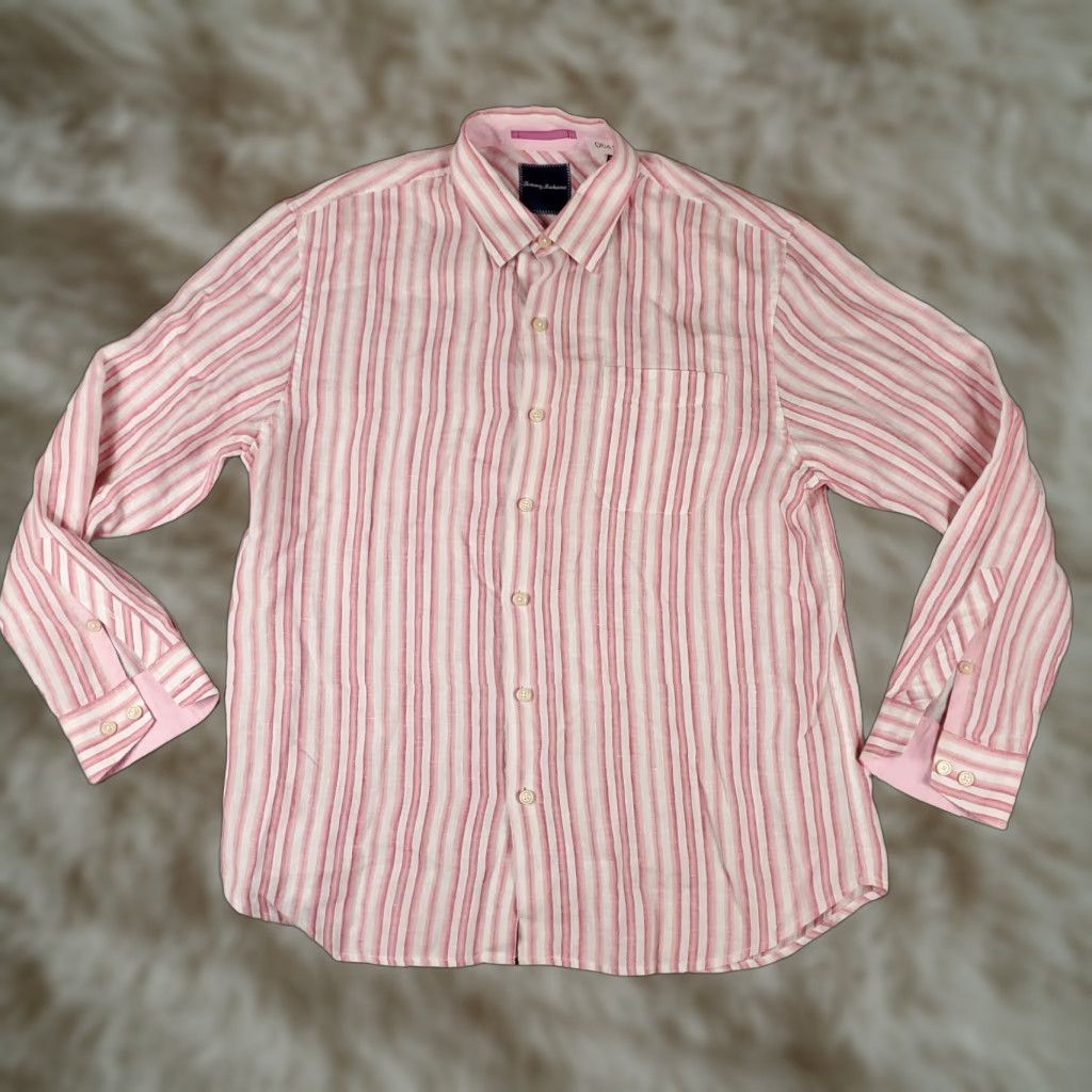 Tommy Bahama VINTAGE Tommy Bahama Shirt Mens Large Pink Striped Linen Long Sleeve Button-Up Casual Size US L / EU 52-54 / 3 - 1 Thumbnail