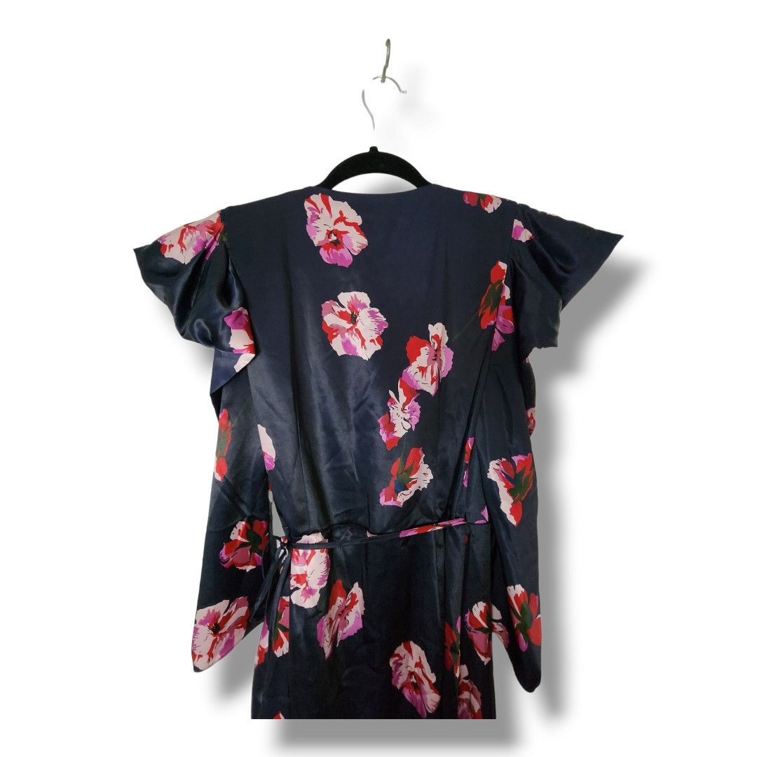 Joie Joie Miltona Navy Blue Floral Midi Wrap Dress Size Small Size S / US 4 / IT 40 - 15 Thumbnail
