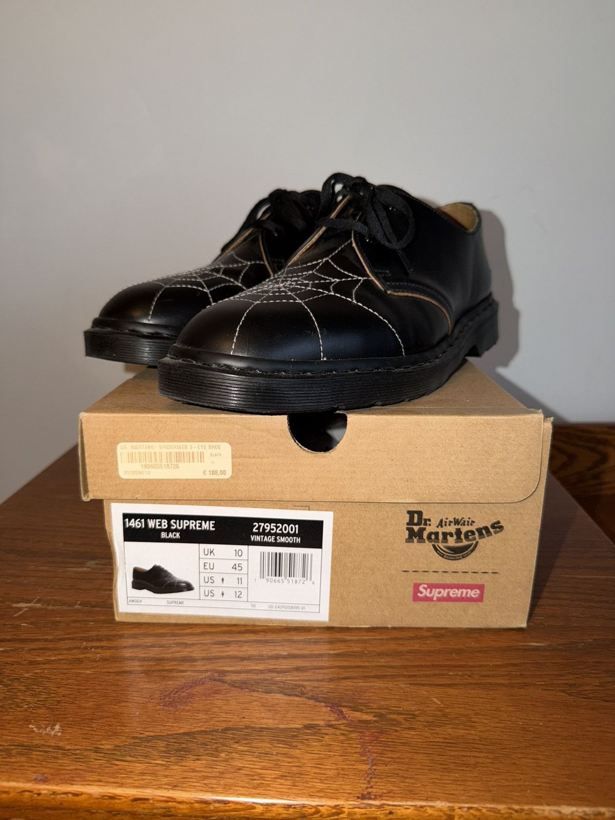 Dr. Martens × Supreme Dr. Marten X Supreme Derby 1461 - 3 Eye Spiderweb Size US 11 / EU 44 - 4 Thumbnail