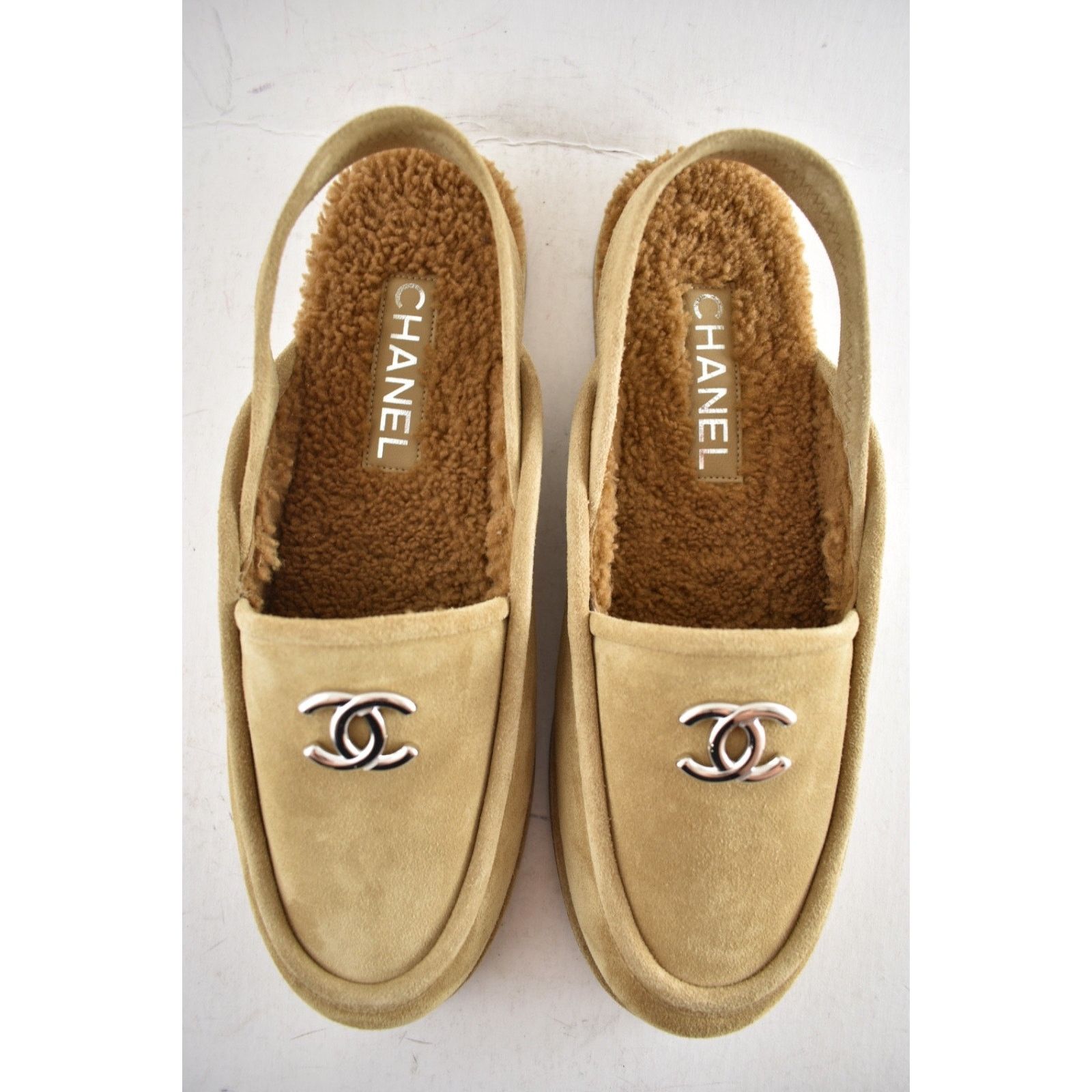 Chanel Chanel Dark Beige Suede Shearling Slingback Loafer Flat 41 Size US 10 / IT 40 - 13 Thumbnail