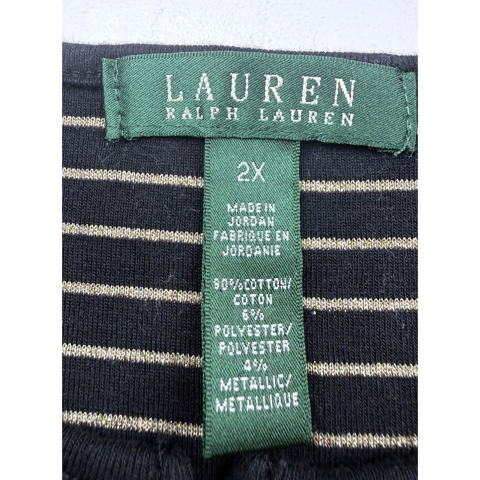 Ralph Lauren Lauren Ralph Lauren Shirt Womens 2X Black Stripe Henley Short Sleeve Jersey Top Size XXL / US 16-18 / IT 52-54 - 3 Thumbnail