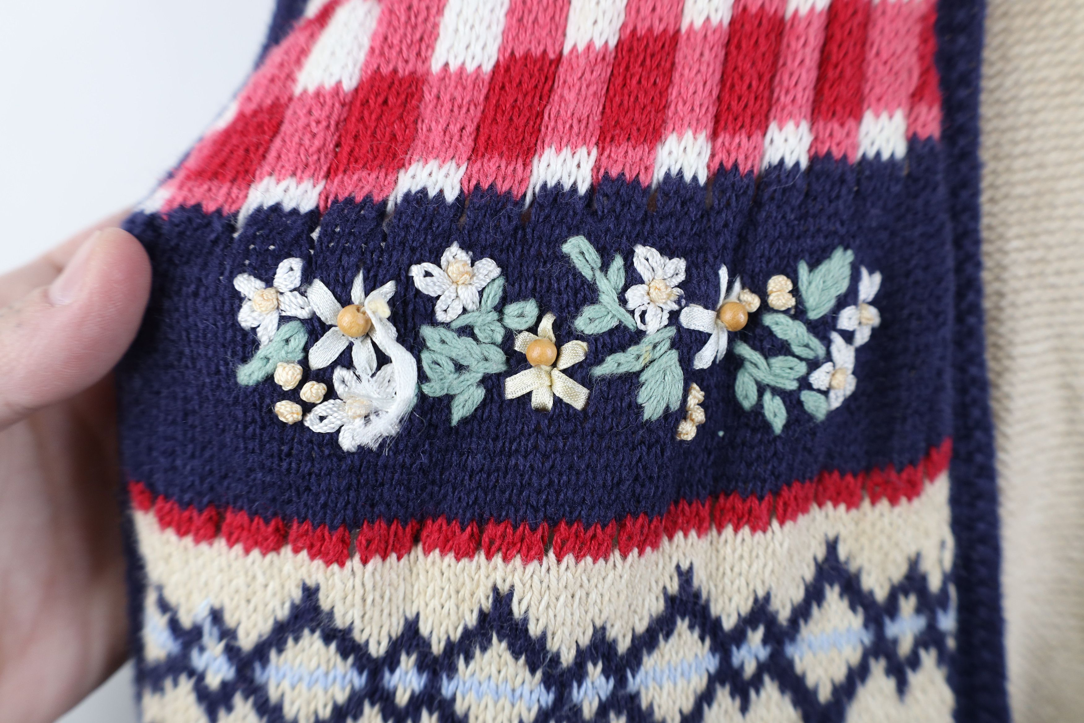 Vintage Vintage 90s Country Primitive Embroidered Sweater Vest Size L / US 10 / IT 46 - 4 Thumbnail