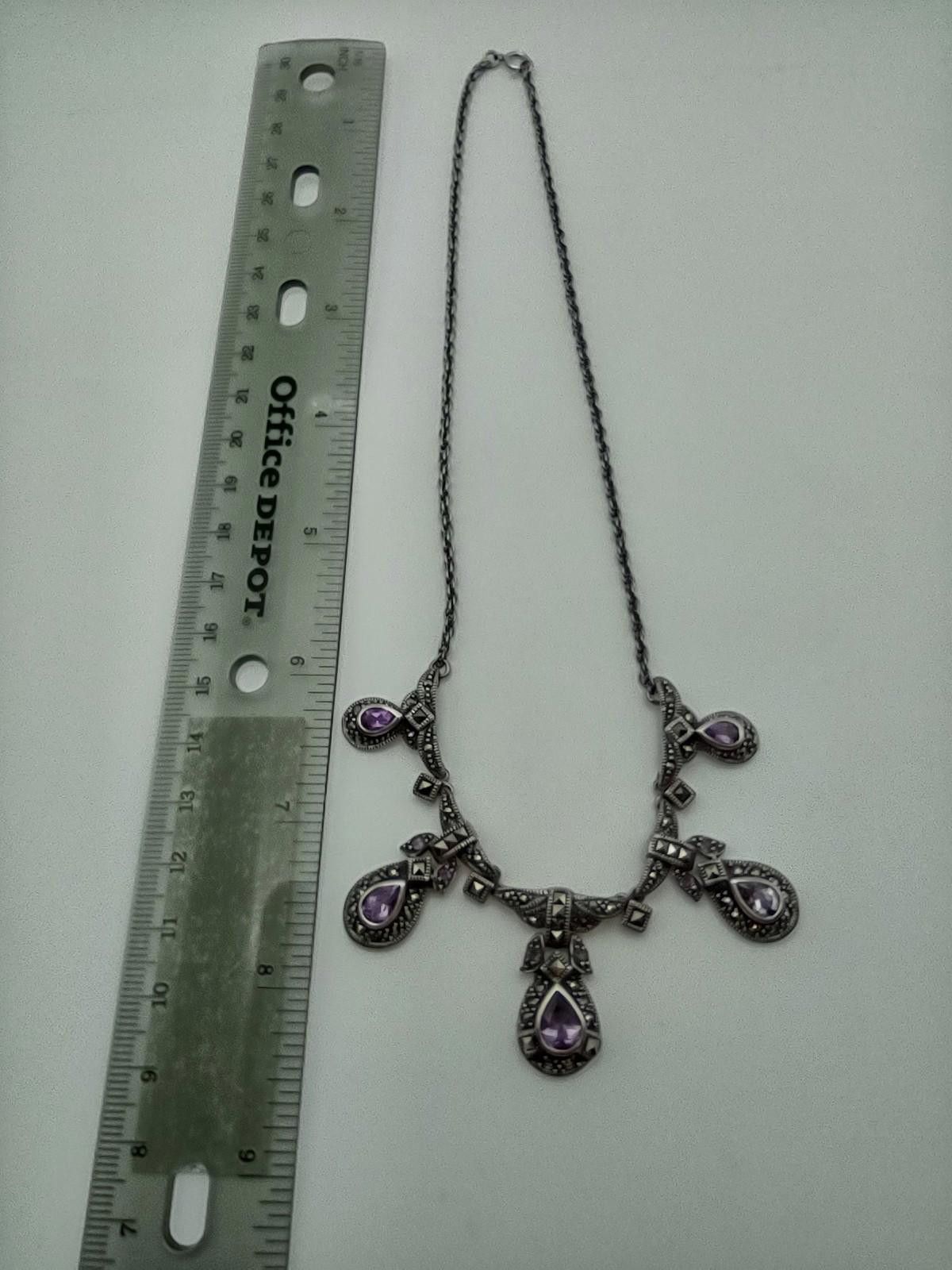 The Unbranded Brand Sterling 925 Amethyst Marcasite Necklace 16" 24.4g Size ONE SIZE - 5 Thumbnail