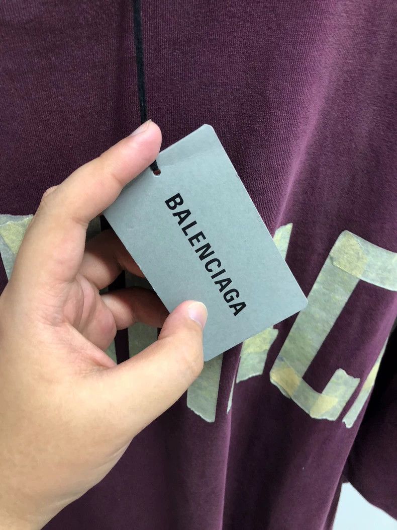 Balenciaga Balenciaga Tape Type Tape Logo Short Sleeve T-Shirt, Burgu Size US M / EU 48-50 / 2 - 5 Thumbnail