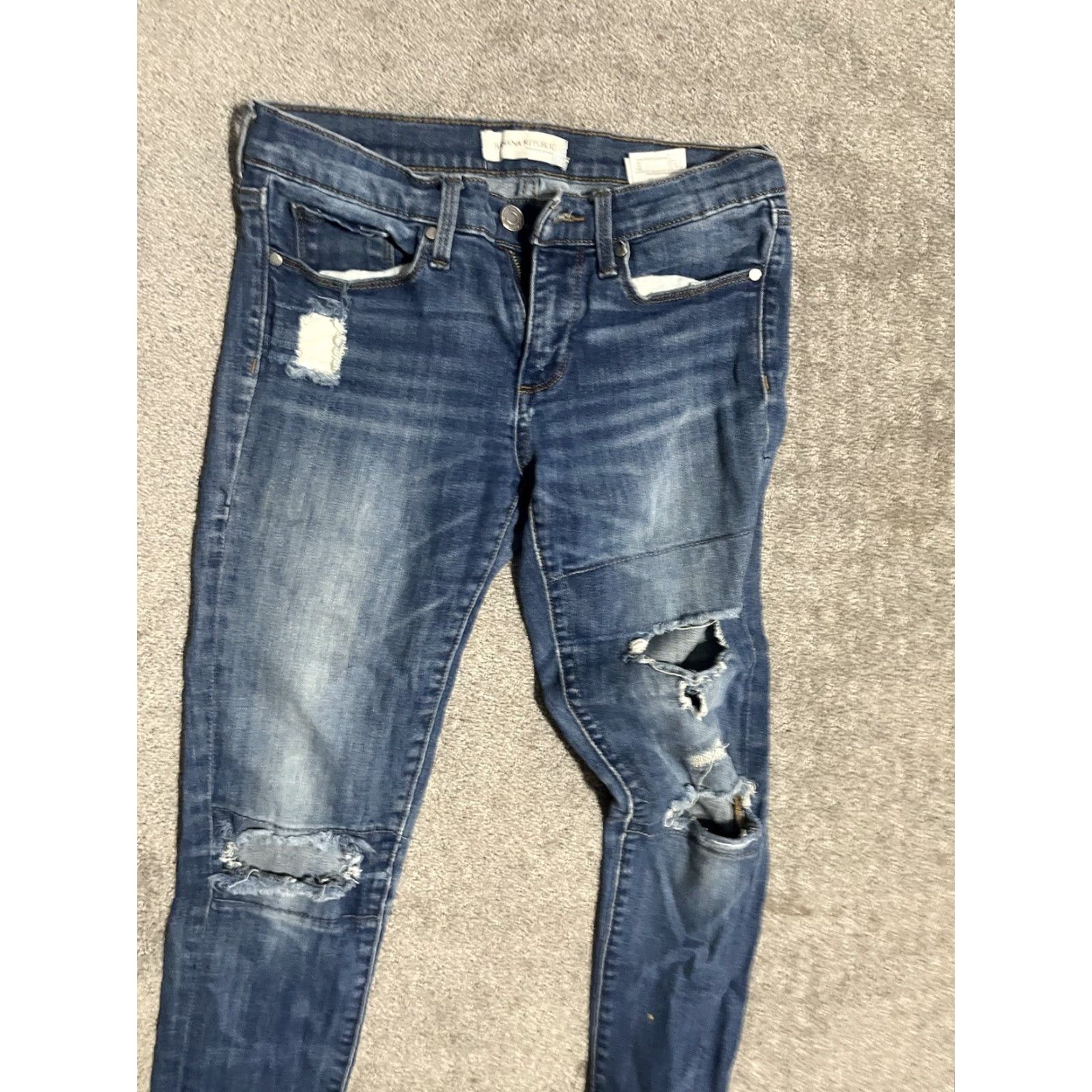 Banana Republic BANANA REPUBLIC Women's Premium Denim Skinny Ankle Jeans Size 25P Blue Destroyed Size 42" / US 20 - 2 Thumbnail