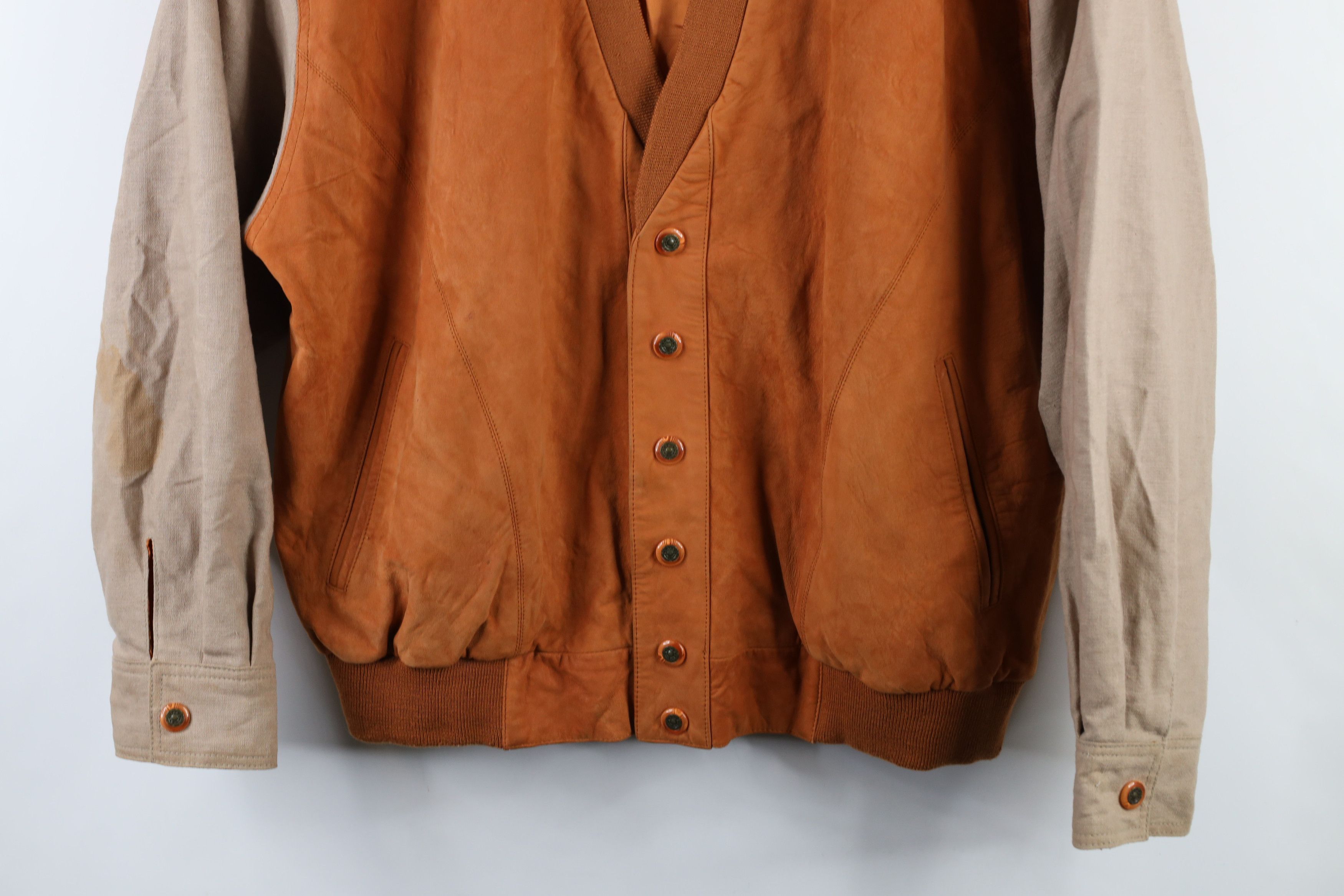 Vintage Vintage 90s Streetwear Leather Button Varsity Jacket Orange Size US XL / EU 56 / 4 - 3 Thumbnail