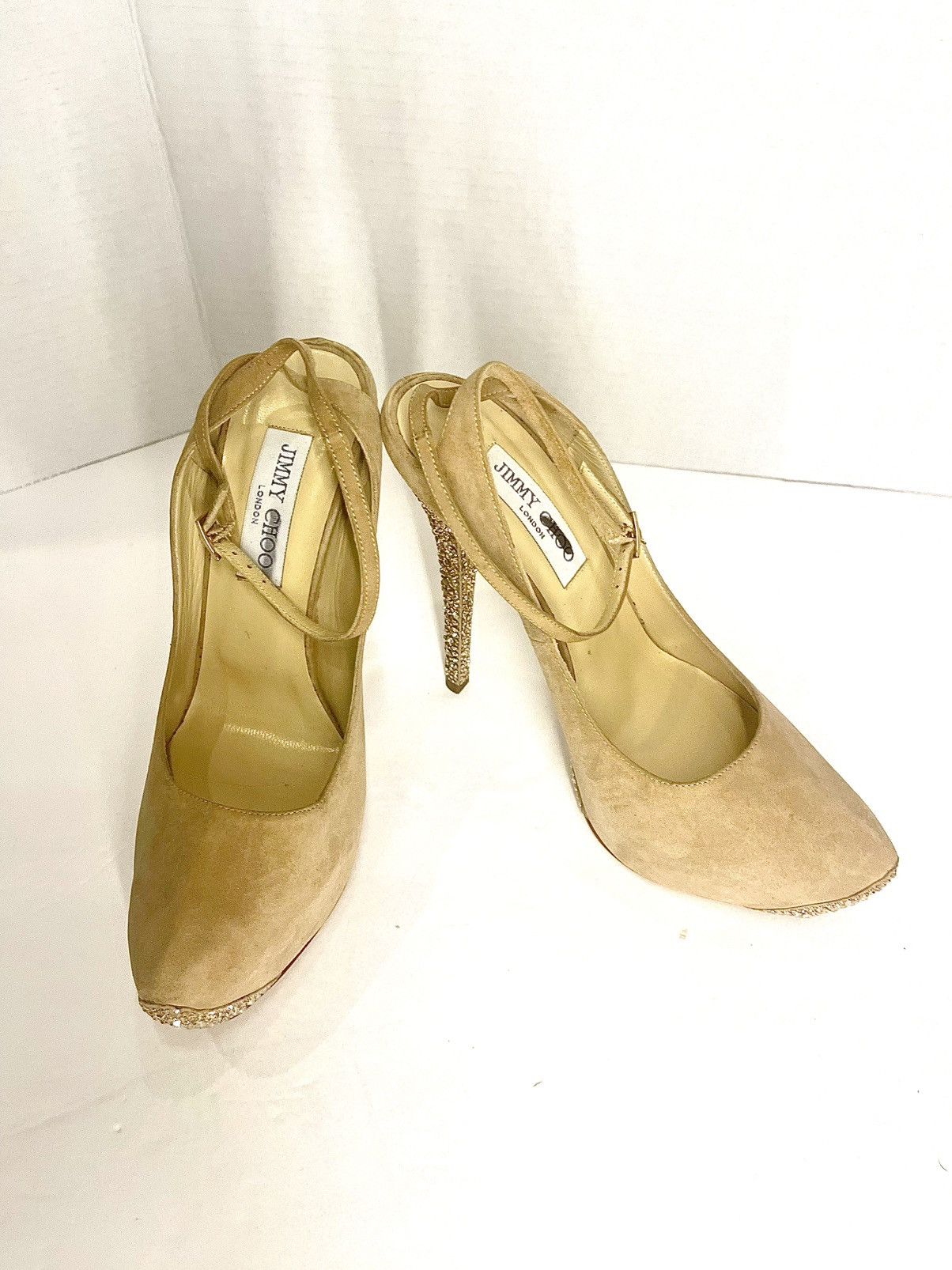 Jimmy Choo Jimmy Choo Nude Suede “Tame” Rhinestoned Platform Size US 9 / IT 39 - 1 Thumbnail