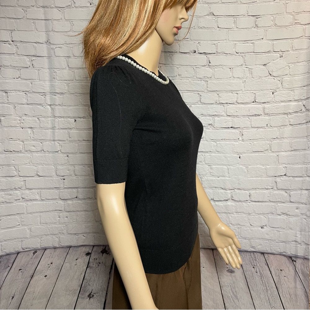 Kate Spade New Kate Spade Black Pearl-Embellished Short-Sleeve Sweater Size XXS / US 00 / IT 34 - 4 Thumbnail