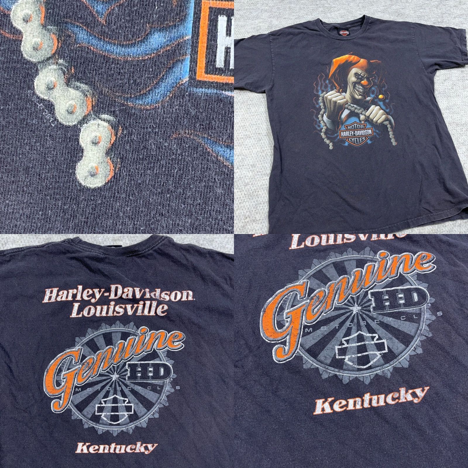 Harley Davidson VINTAGE Harley-Davidson Shirt Men L Black Graphic Print Joker Clown Flames 80s Biker Grunge Retro Skull Harley-Davidson T-Shirt Mens Large Black Fire Size US L / EU 52-54 / 3 - 8 Thumbnail