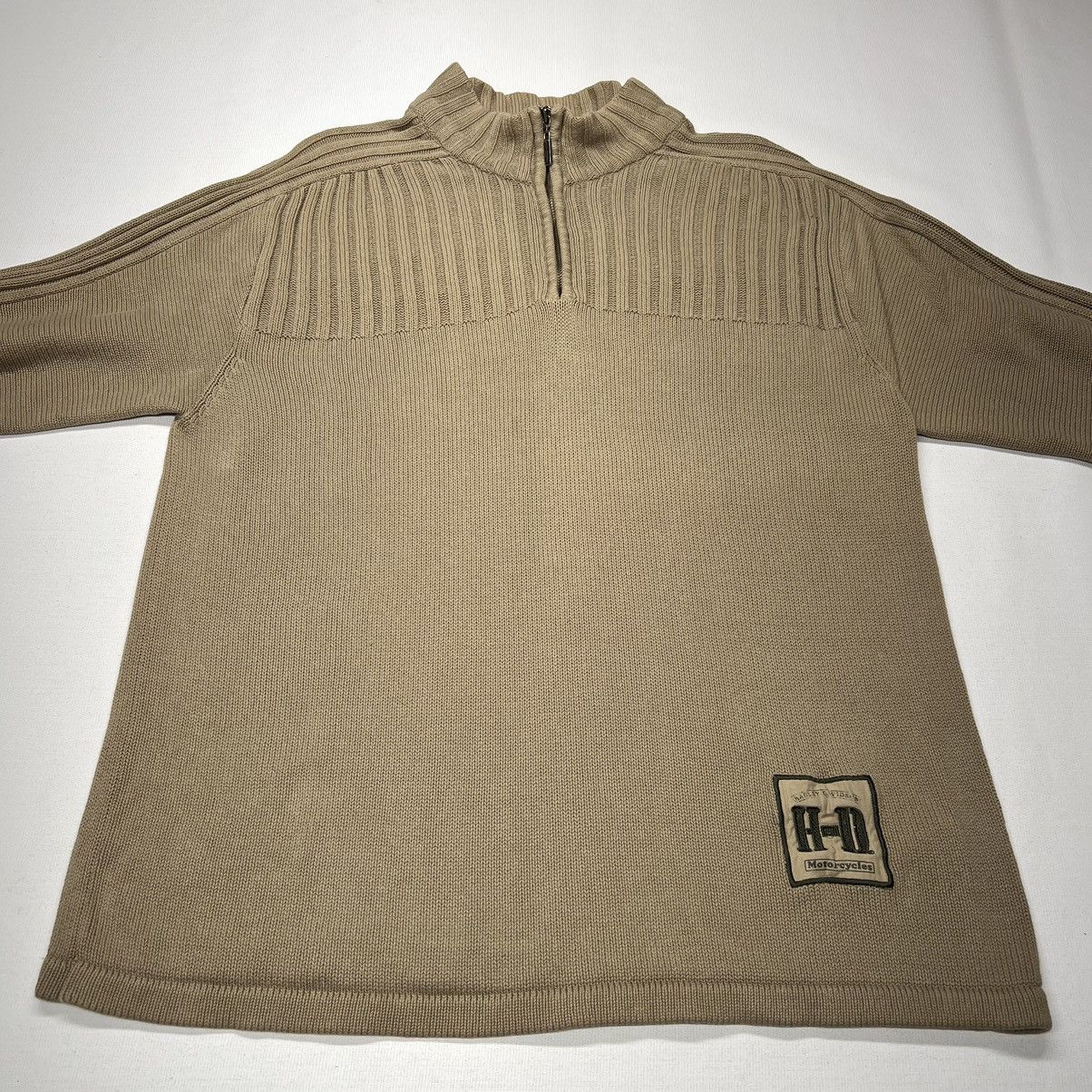 Harley Davidson × Vintage Harley Davidson Sweater Brown 1/4 Zip Logo Embroidered Size US XL / EU 56 / 4 - 2 Thumbnail