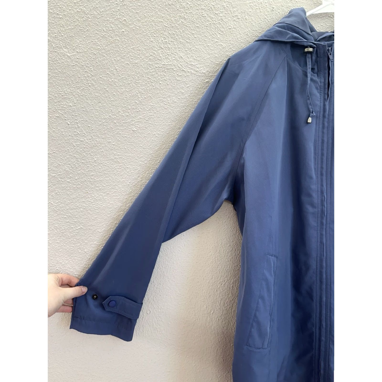 Vintage L.L. Bean Womens Jacket Petite Large Dark Blue Zip Up Hooded Trench Coat Jacket Coat Size L / US 10 / IT 46 - 2 Thumbnail
