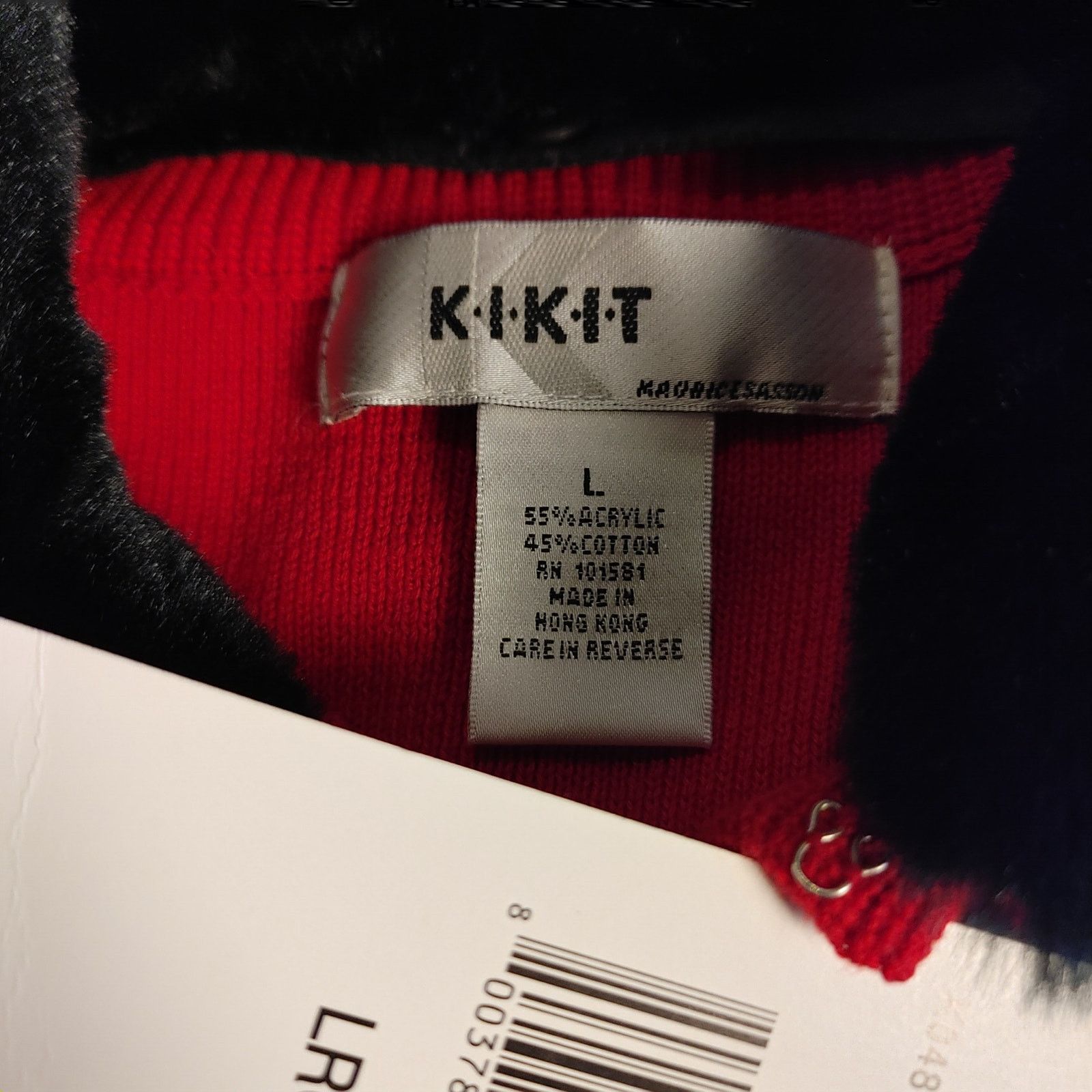 Other Kikit Womens LG Red Knit Black Faux Fur Trim Cardigan Size L / US 10 / IT 46 - 3 Thumbnail