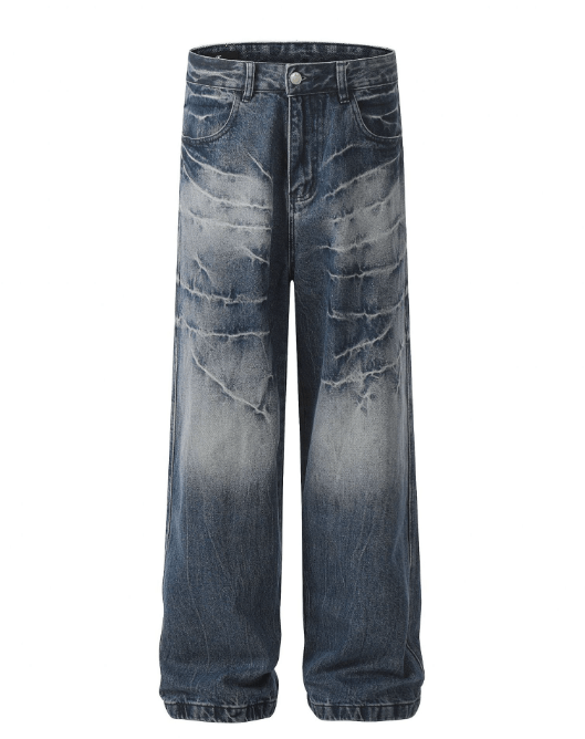 Japanese Brand × Jean Fashion washed distressed lightning pattern loose jeans Size US 32 / EU 48 - 1 Thumbnail