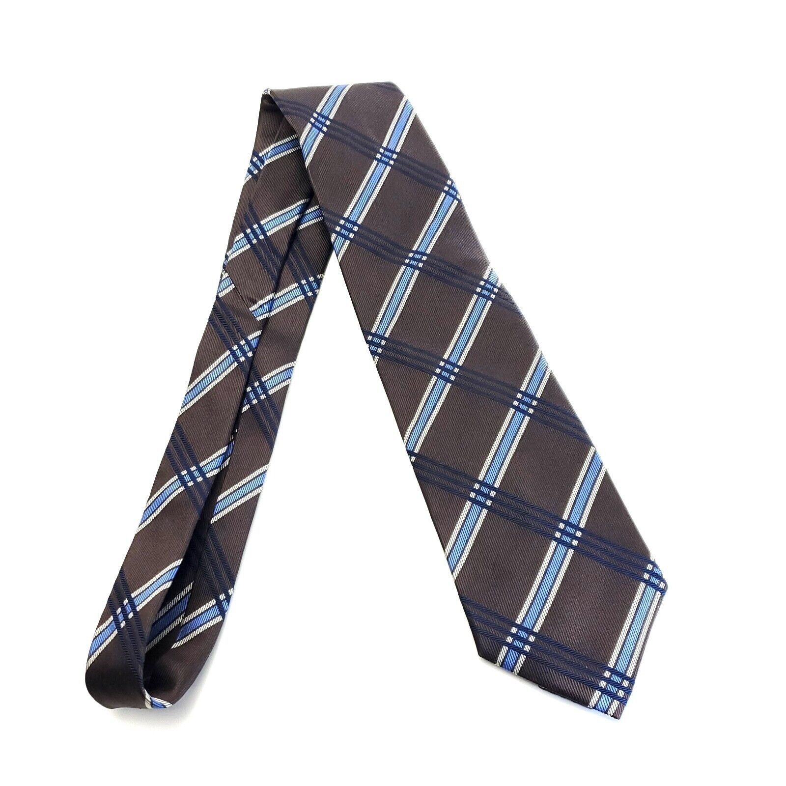 Savile Row Alexandre London Savile Row Brown Blue Plaid Woven Silk Tie Size ONE SIZE - 6 Thumbnail