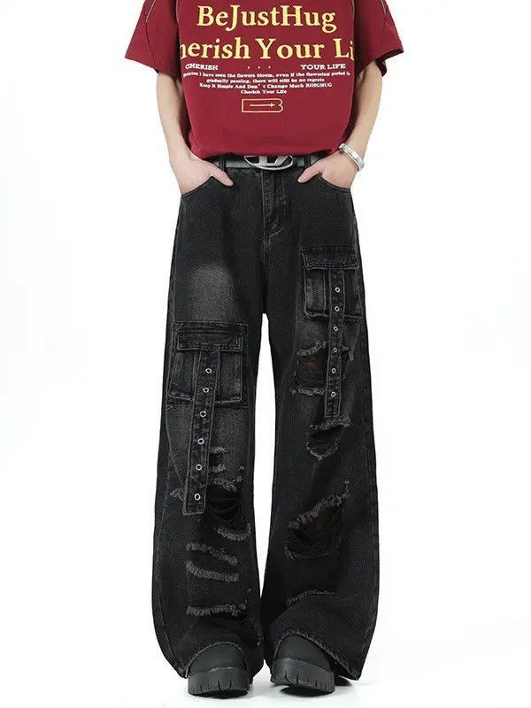 Japanese Brand Retro loose micro flared pocket straight leg jeans Size US 32 / EU 48 - 4 Thumbnail