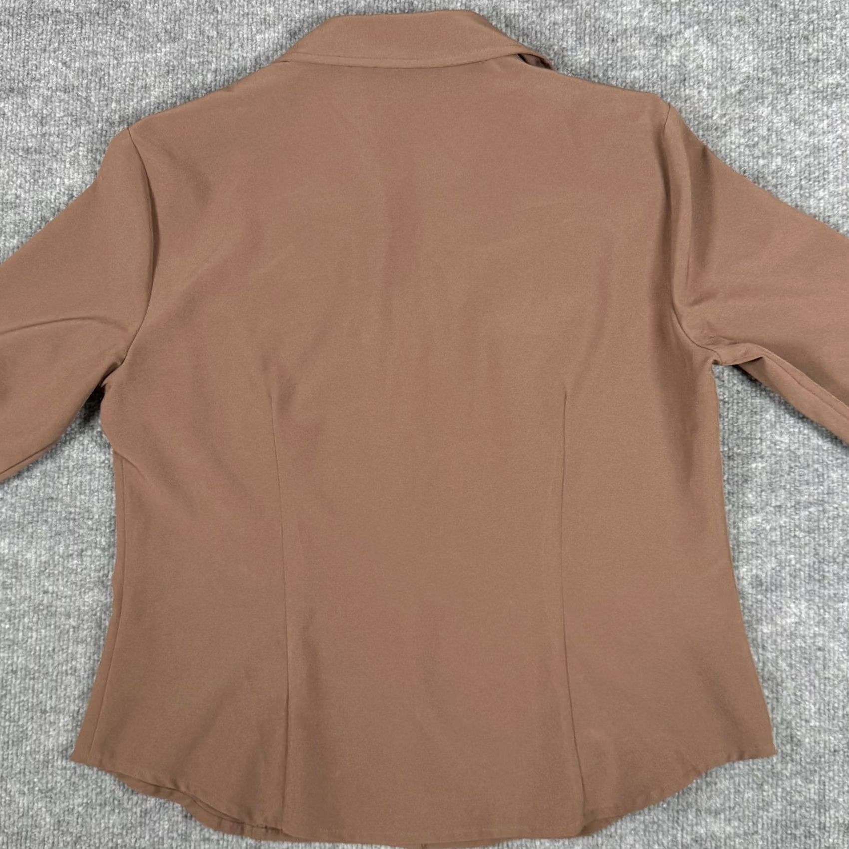 Vintage Cathy Che Stretch Shirt Womens Size 10 Brown 3/4 Sleeve Button Up Fitted Top Size L / US 10 / IT 46 - 3 Thumbnail