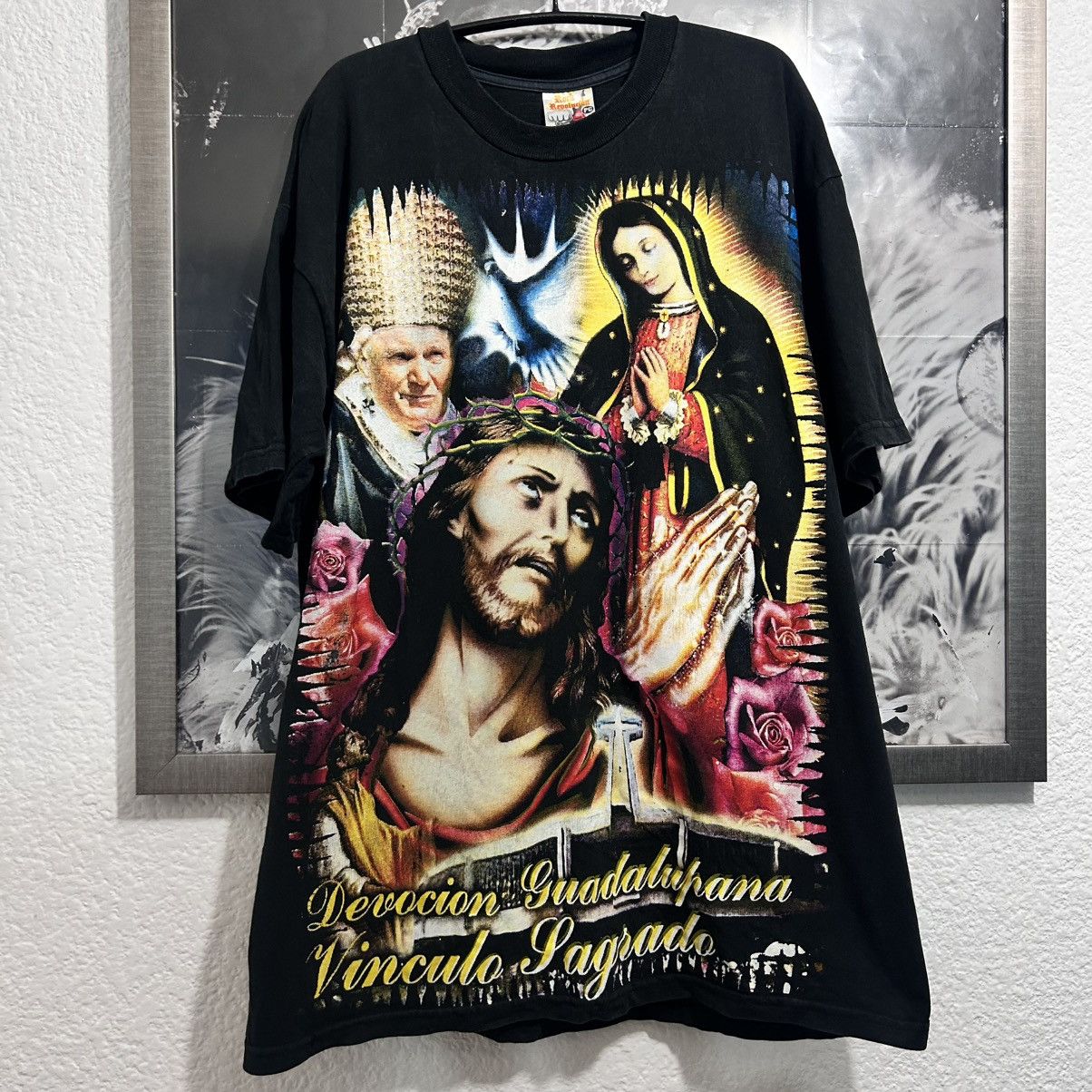 RELIGIOUS SHIRT VIRGENJESUS & PAPA VINTAGE SHIRT 2000