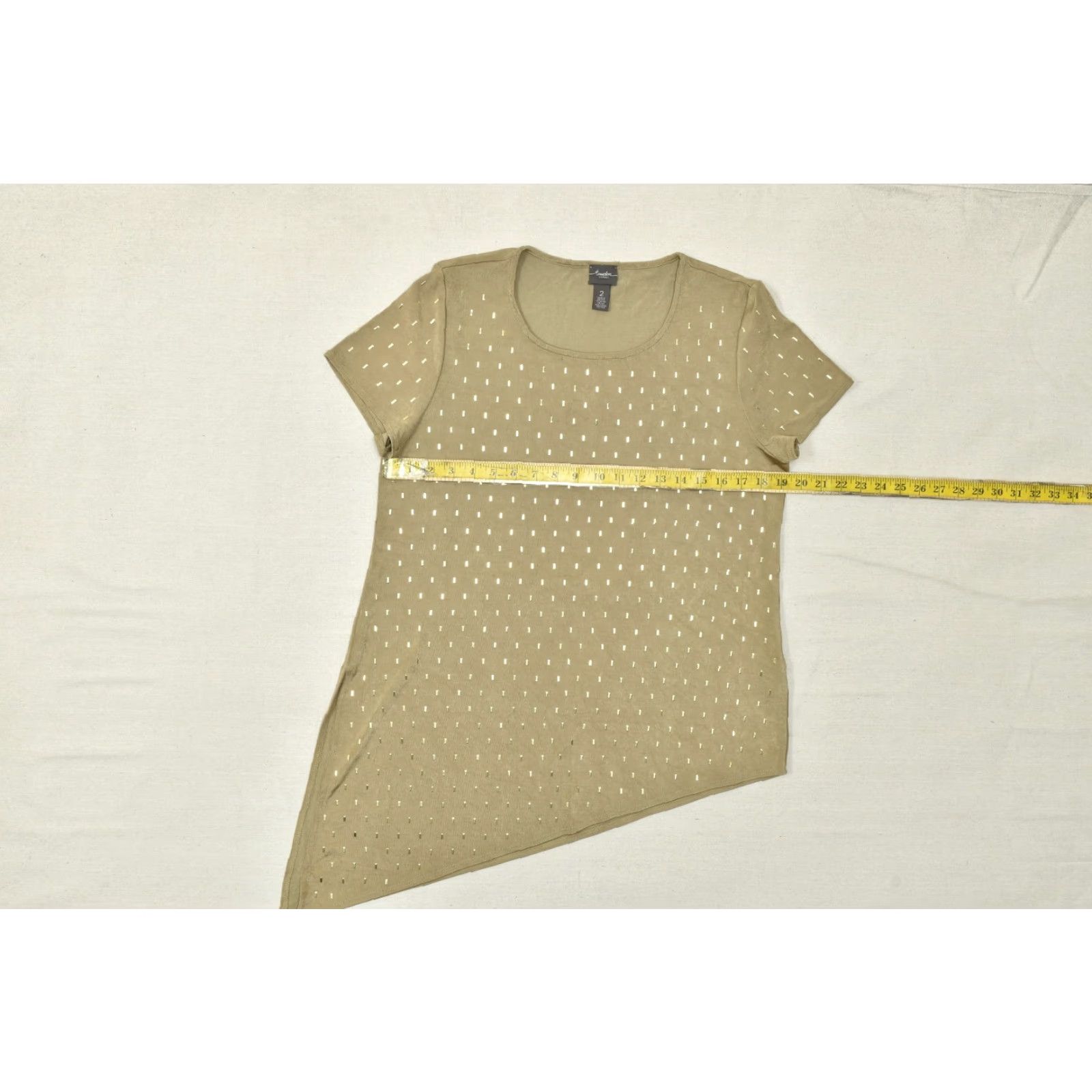 Vintage Chico's Travelers Brown Studded Asymmetric Hem Short Sleeve Top Size 2 Blouse Tunic Womens Regular Crew Neck Casual Travel Metal Size XS / US 0-2 / IT 36-38 - 4 Thumbnail