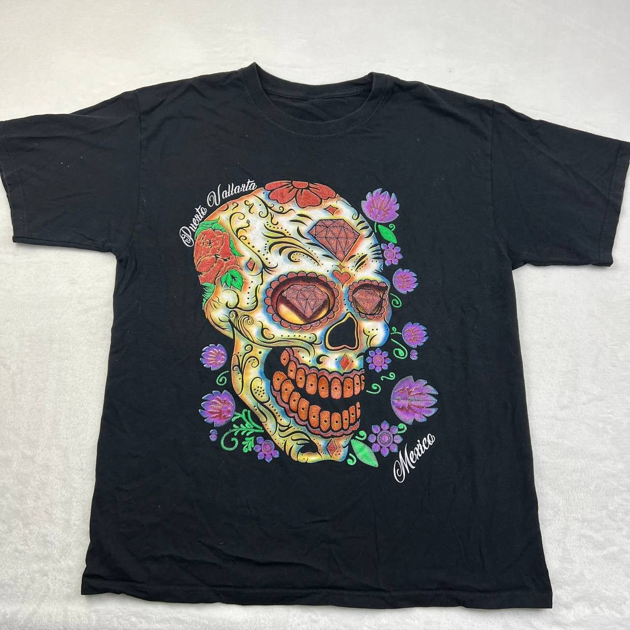 Other Puerto Vallarta Skull Floral Logo Shirt Mens Medium Black Size US M / EU 48-50 / 2 - 1 Thumbnail