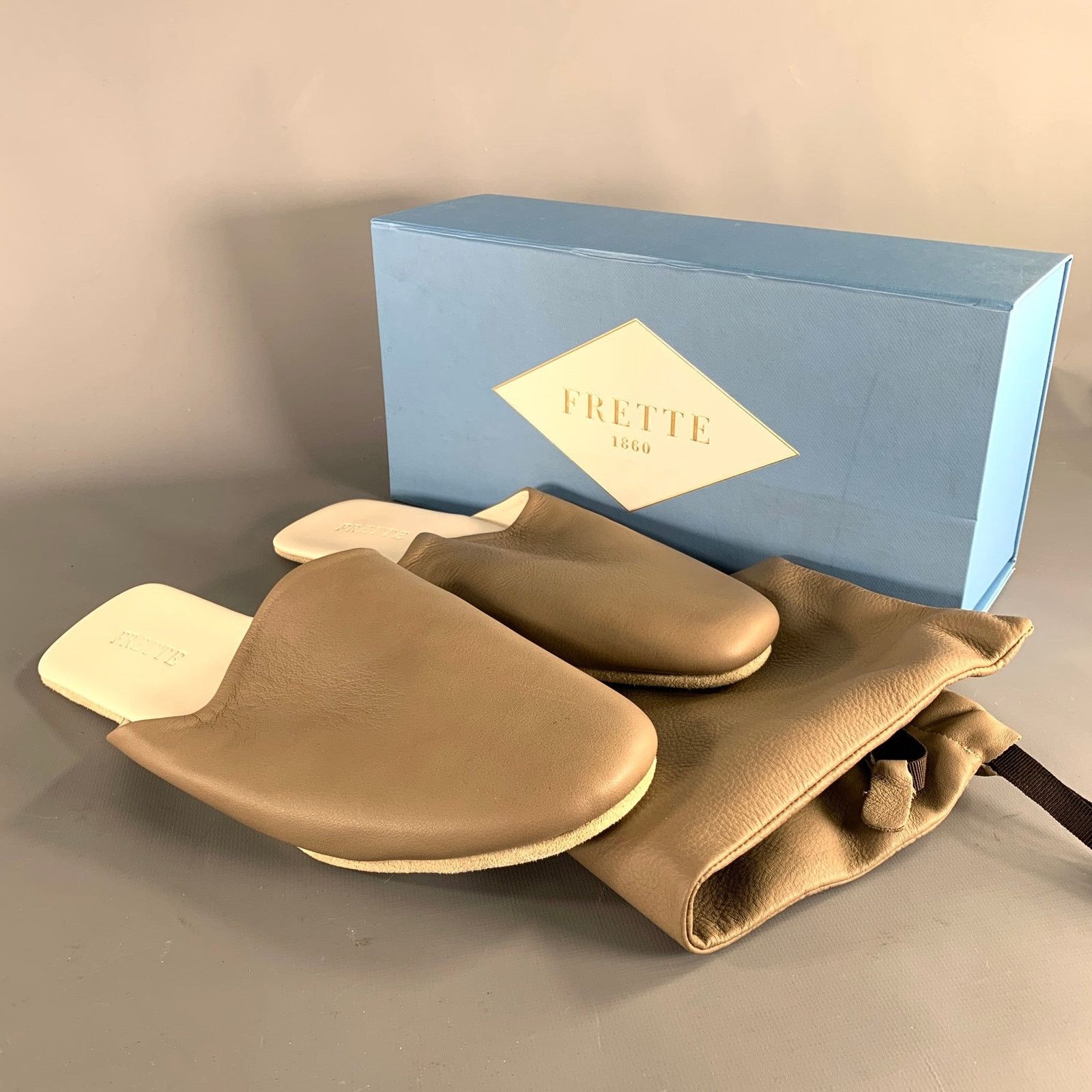 Other FRETTE Size 9 Grey Taupe Leather Slippers Loafers Size US 9 / EU 42 - 9 Thumbnail