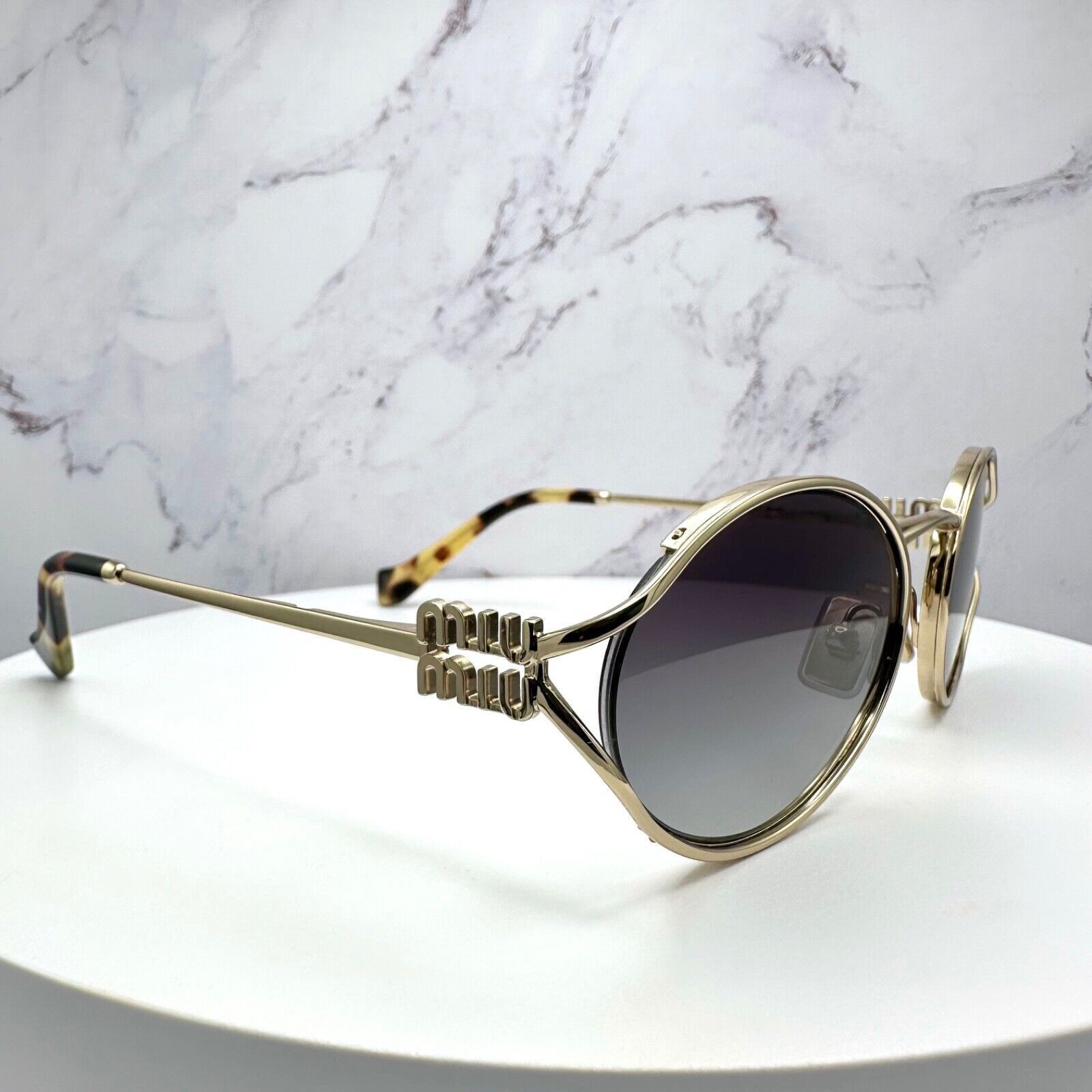 New MIU MIU Sunglasses Gold Metal Slim Frame Oval