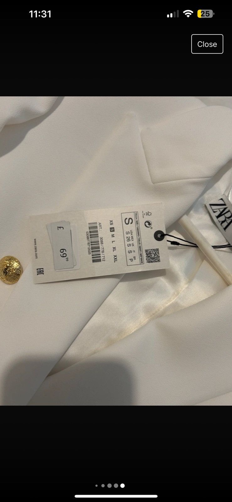 Zara White blazer embellished gold buttons Size S / US 4 / IT 40 - 7 Thumbnail
