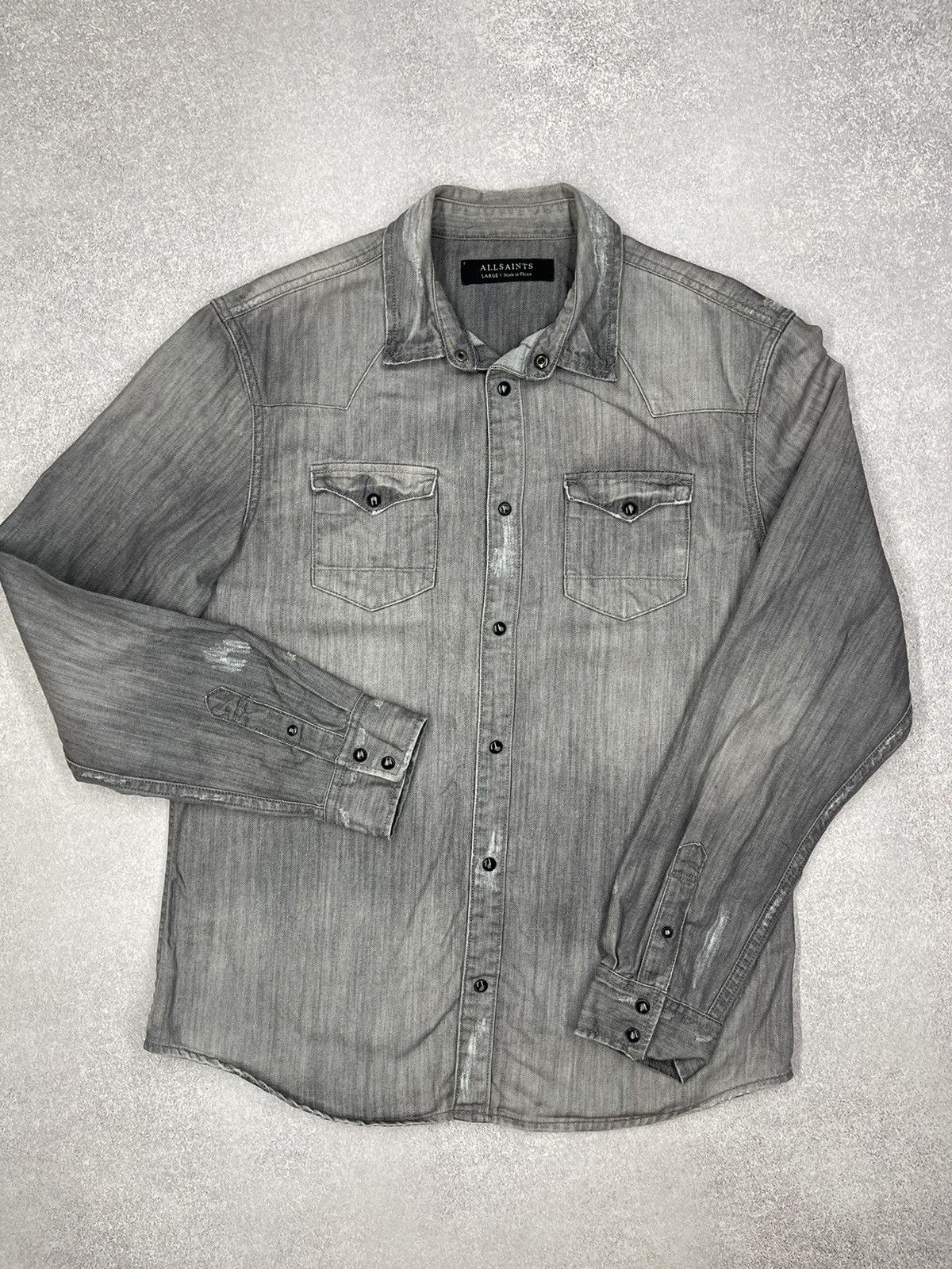 Allsaints Mens AllSaints Ikemat Grey Denim Shirt Size L Size US L / EU 52-54 / 3 - 3 Thumbnail