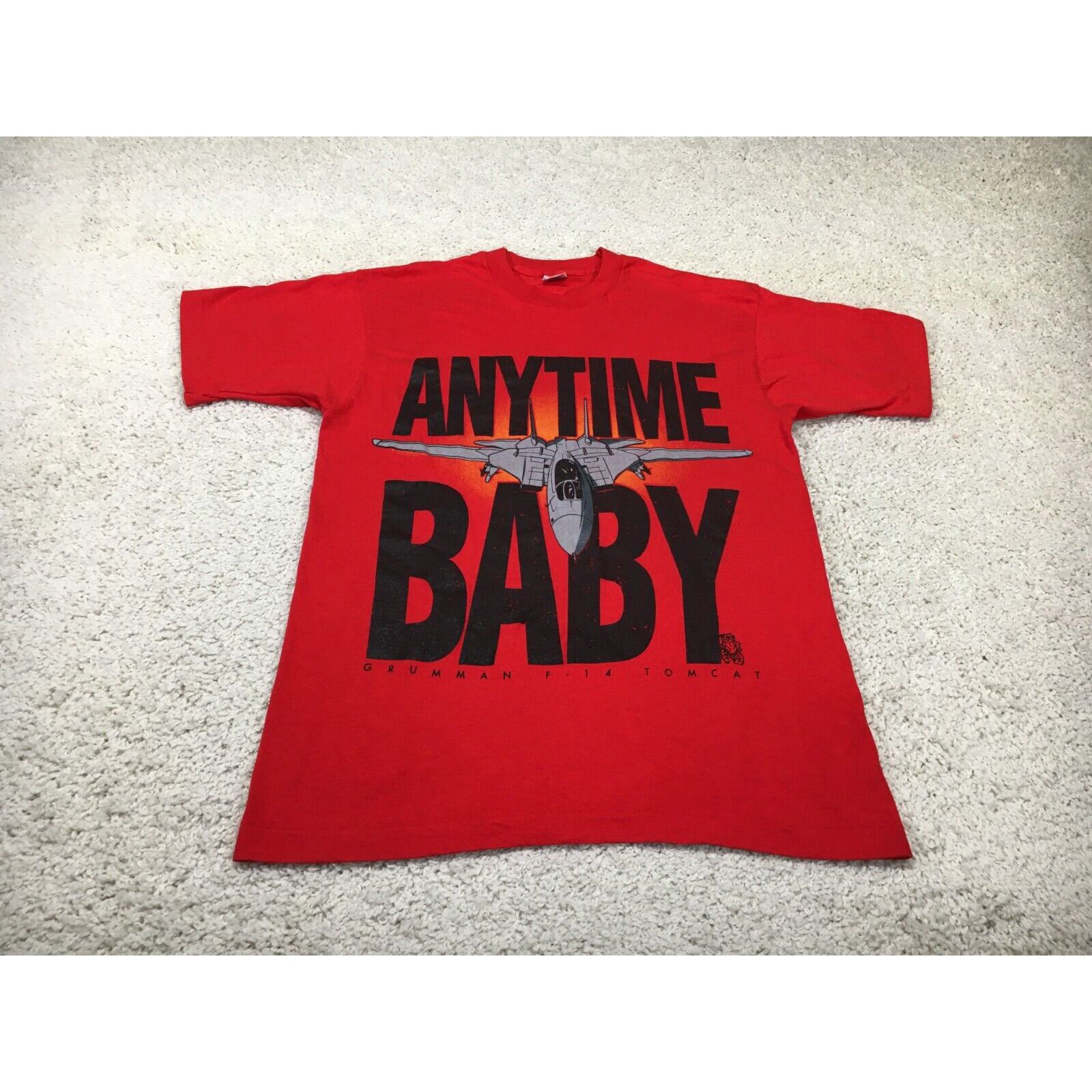 image of Fruit Of The Loom Vintage F-14 Tomcat Shirt Mens Large Red Logo Single Stitch Top Gun Usa 90's in W
