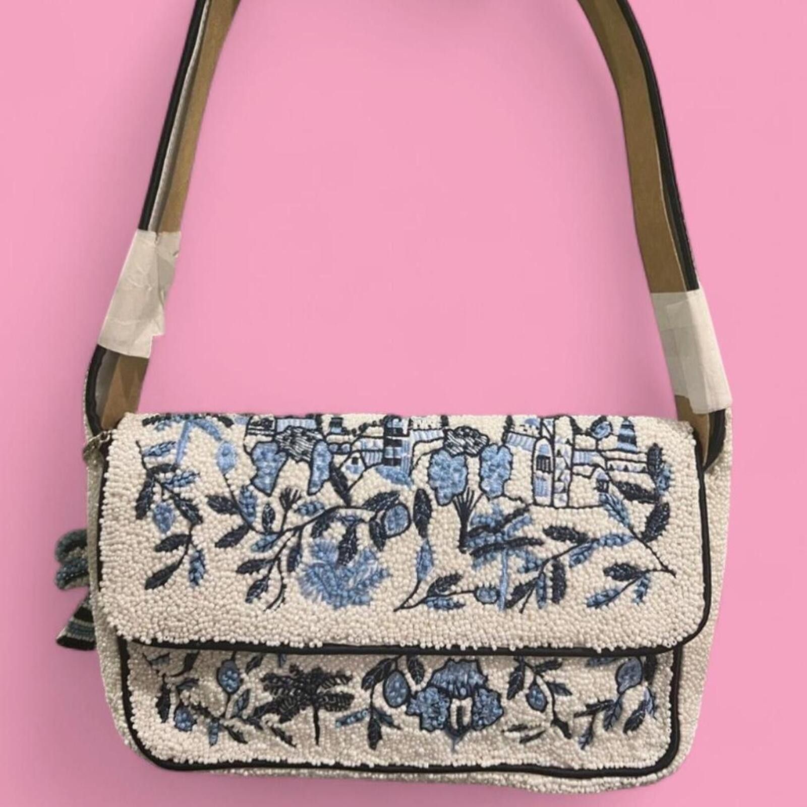 Marsell TikTok Viral Toile Greece Blue & White Beaded Bag Size ONE SIZE - 1 Thumbnail
