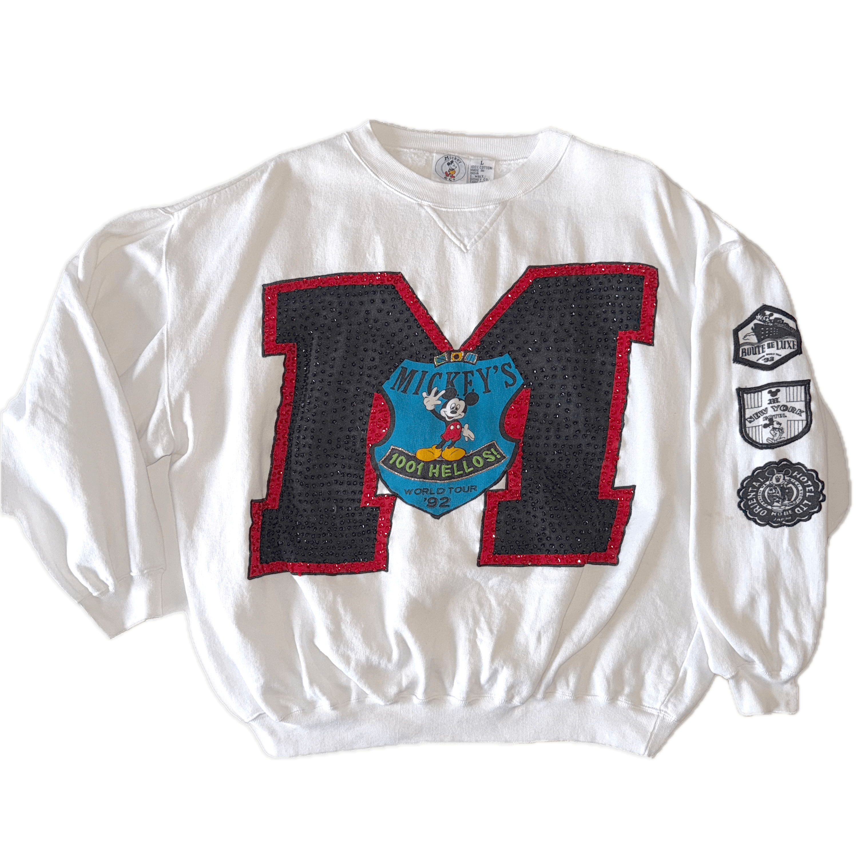 Mickey & Co. VTG Mickey's 1001 Hellos World Tour 1992 Sparkle Embroidered Size L / US 10 / IT 46 - 1 Thumbnail