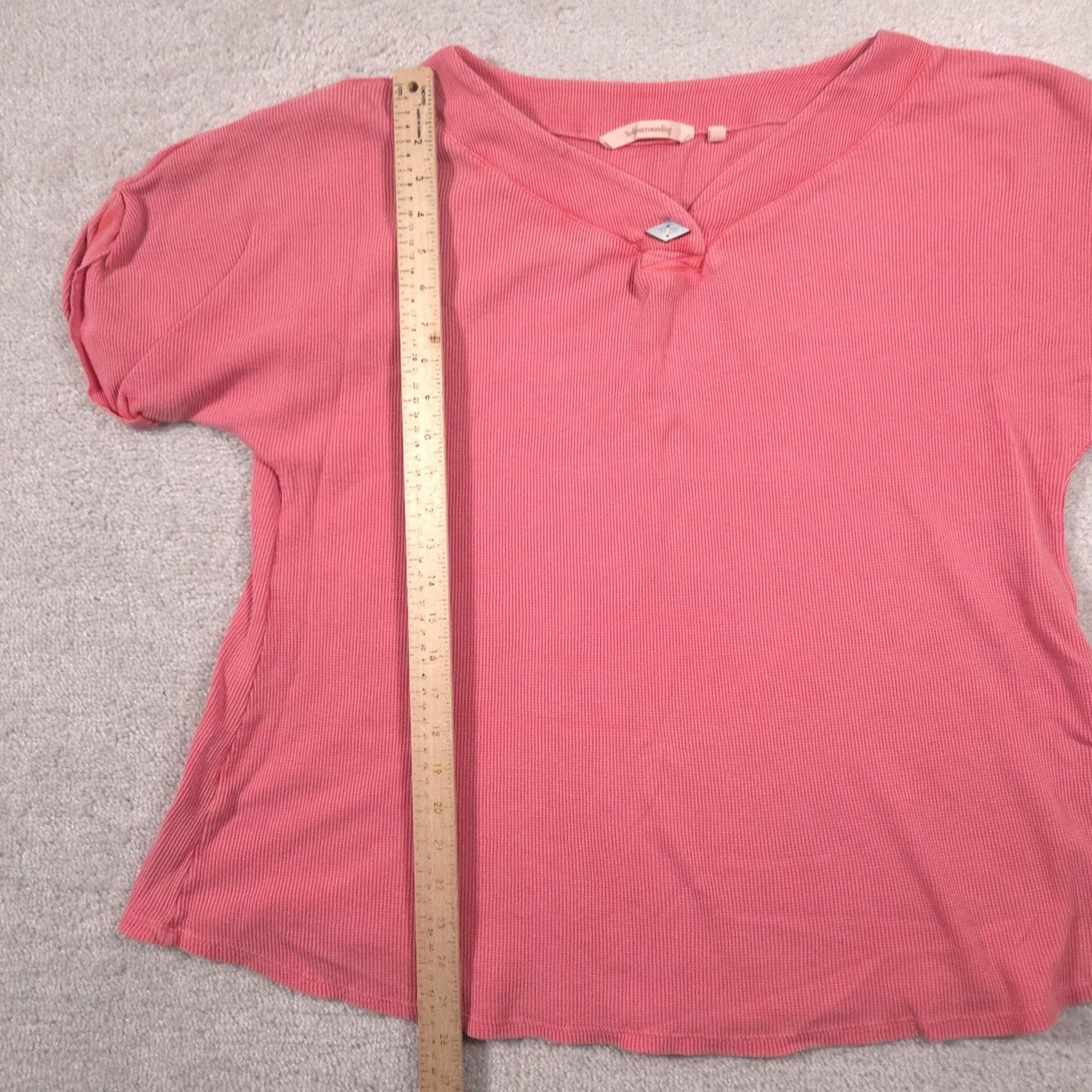 Soft Surroundings Soft Surroundings Shirt Womens L Pink V Neck Short Sleeve Button Knit Top Size L / US 10 / IT 46 - 7 Thumbnail