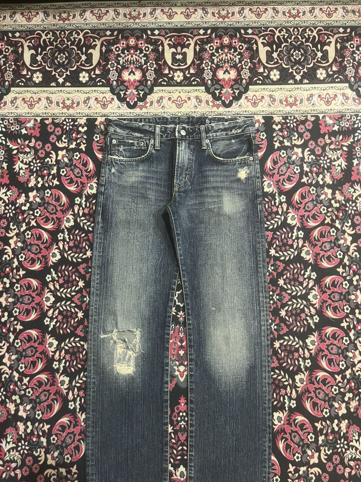 Edwin Edwin S02R Japan Blue Washed Distressed Straight Leg Jeans Size US 28 / EU 44 - 3 Thumbnail