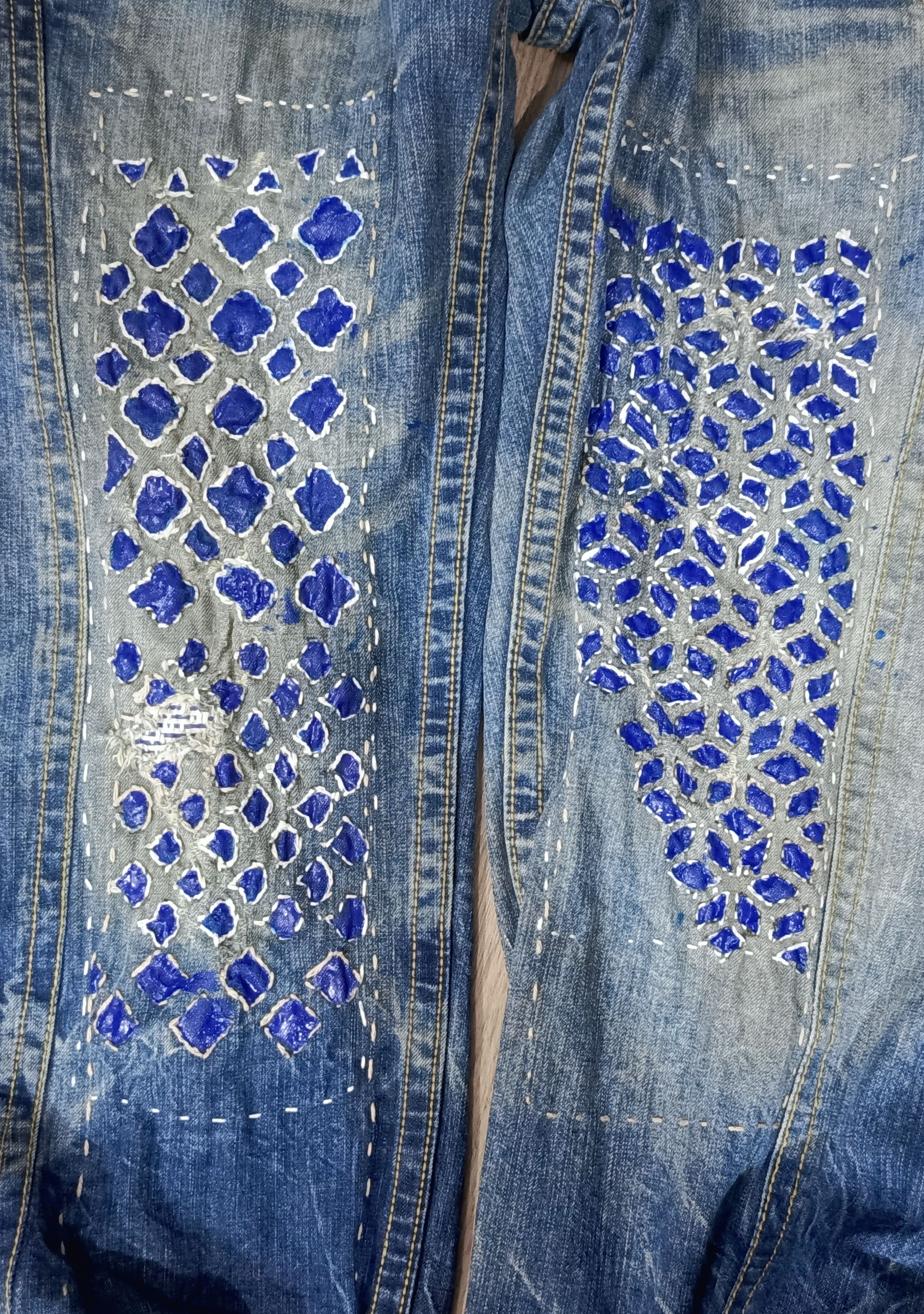 Alfredo Bannister VTG ALFREDO BANNISTER RAGRISE Y2K sashiko FLARE jeans Size 32" / US 10 / IT 46 - 4 Thumbnail