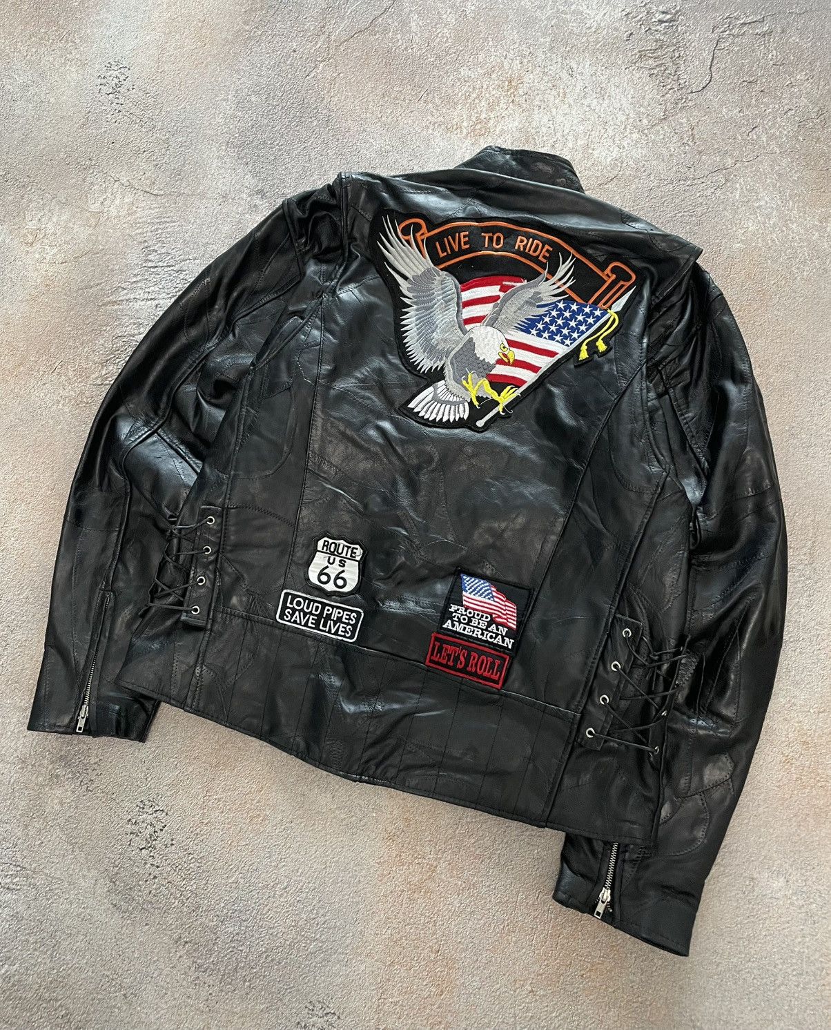 Genuine Leather Vintage Buffalo USA Flag Leather Biker Jacket Size US XL / EU 56 / 4 - 2 Thumbnail