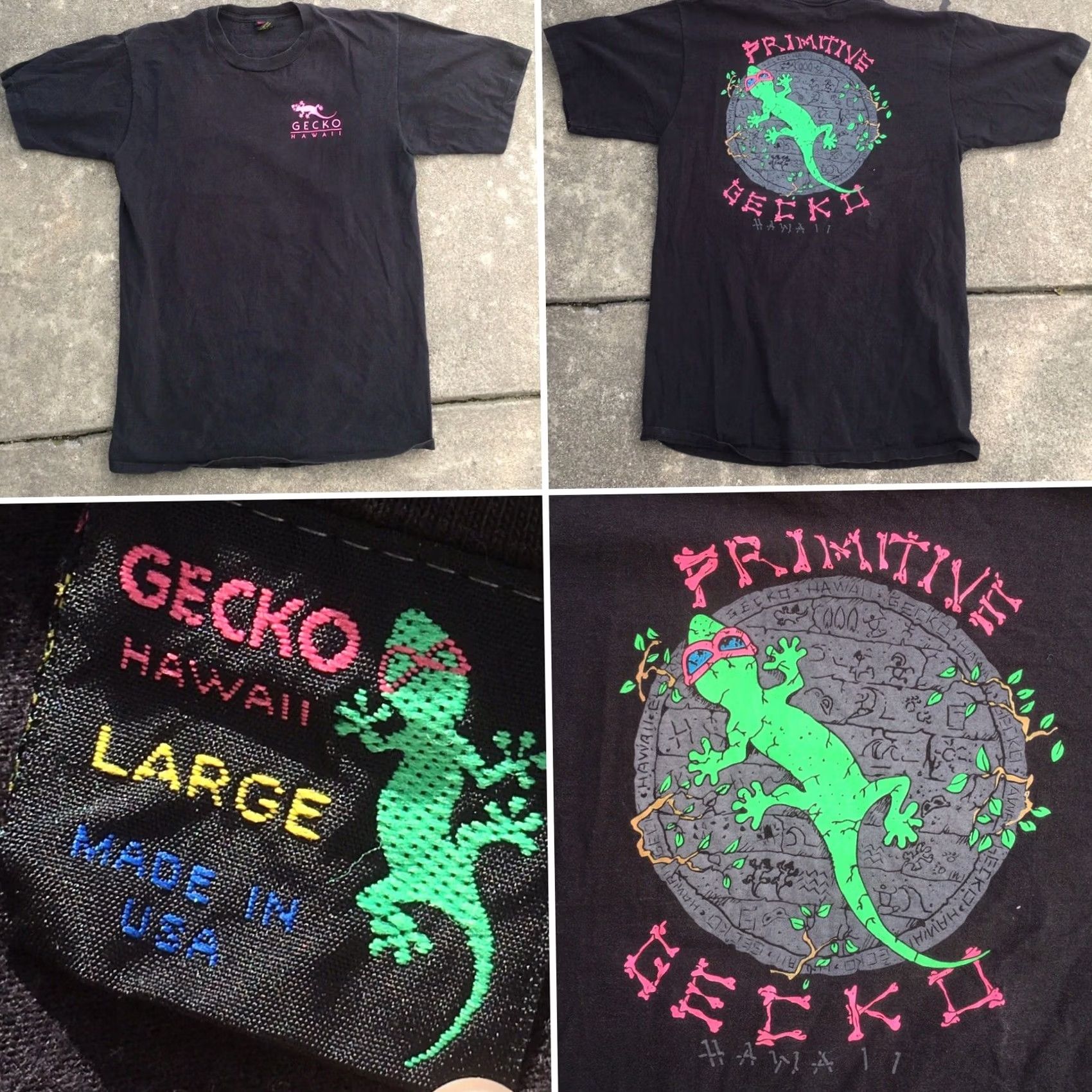 Vintage VINTAGE Gecko Hawaii Neon Graphics T-Shirt Made In USA 80s 90s Size L Mens Black 100% Cotton Graphic Tee Short Sleeve Vintage Look Size US L / EU 52-54 / 3 - 5 Thumbnail