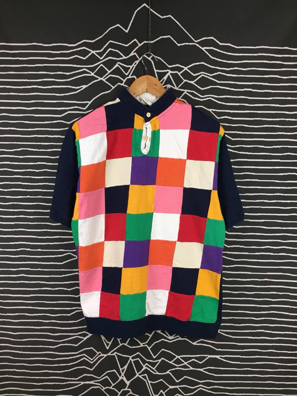 image of Archival Clothing Merry Garden Multicolor Checkerboard Polo Tee, Men's (Size Large)