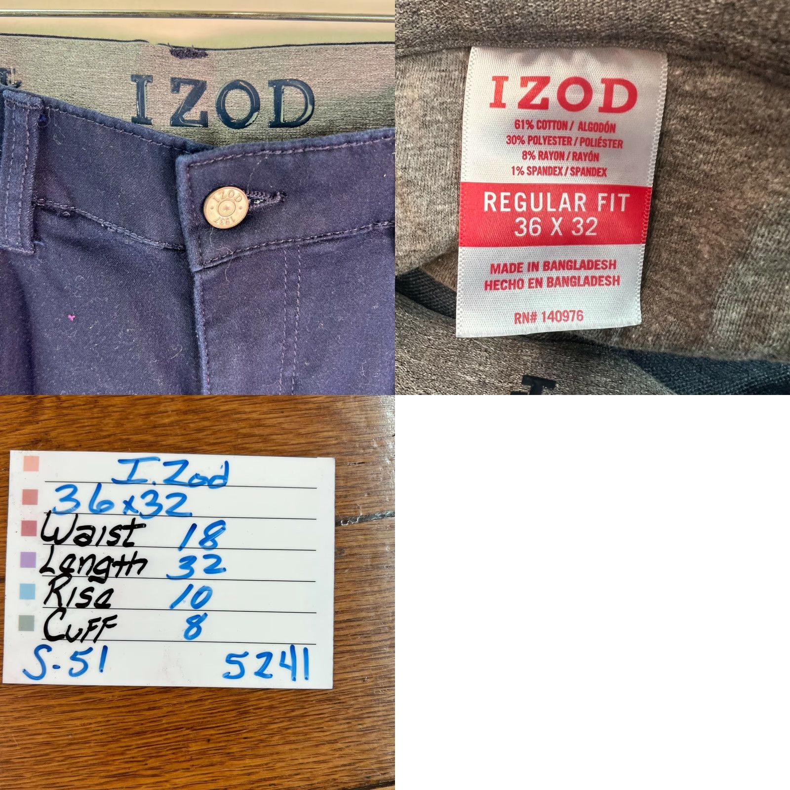 Izod IZOD Mens Regular Fit Flat Front Straight Leg Casual Blue Pants 36 Regular Blue, Chino, City Theme Mens Pants Size US 36 / EU 52 - 8 Thumbnail