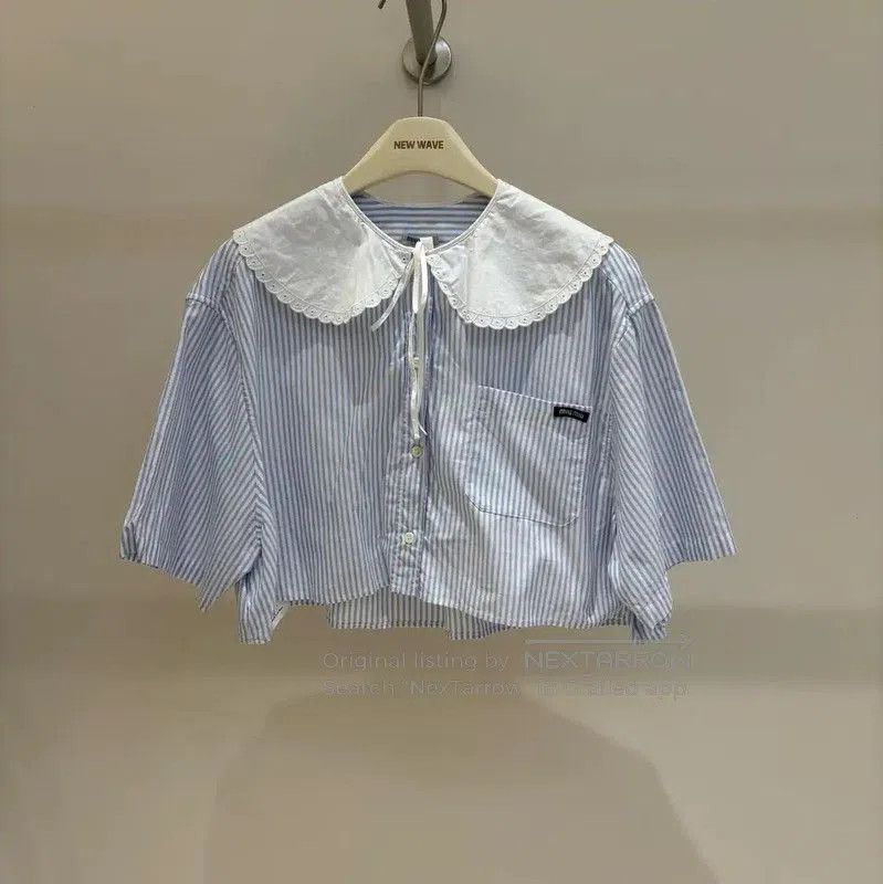 Miu Miu Miu Miu Blue Striped Cropped Women's Shirt . Size M / US 6-8 / IT 42-44 - 1 Thumbnail