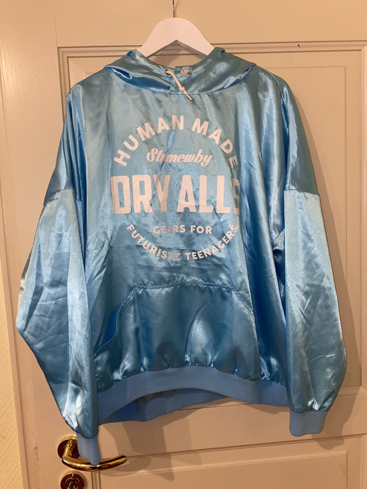image of Human Made Blue Satin Hoodie, Men's (Size Medium)