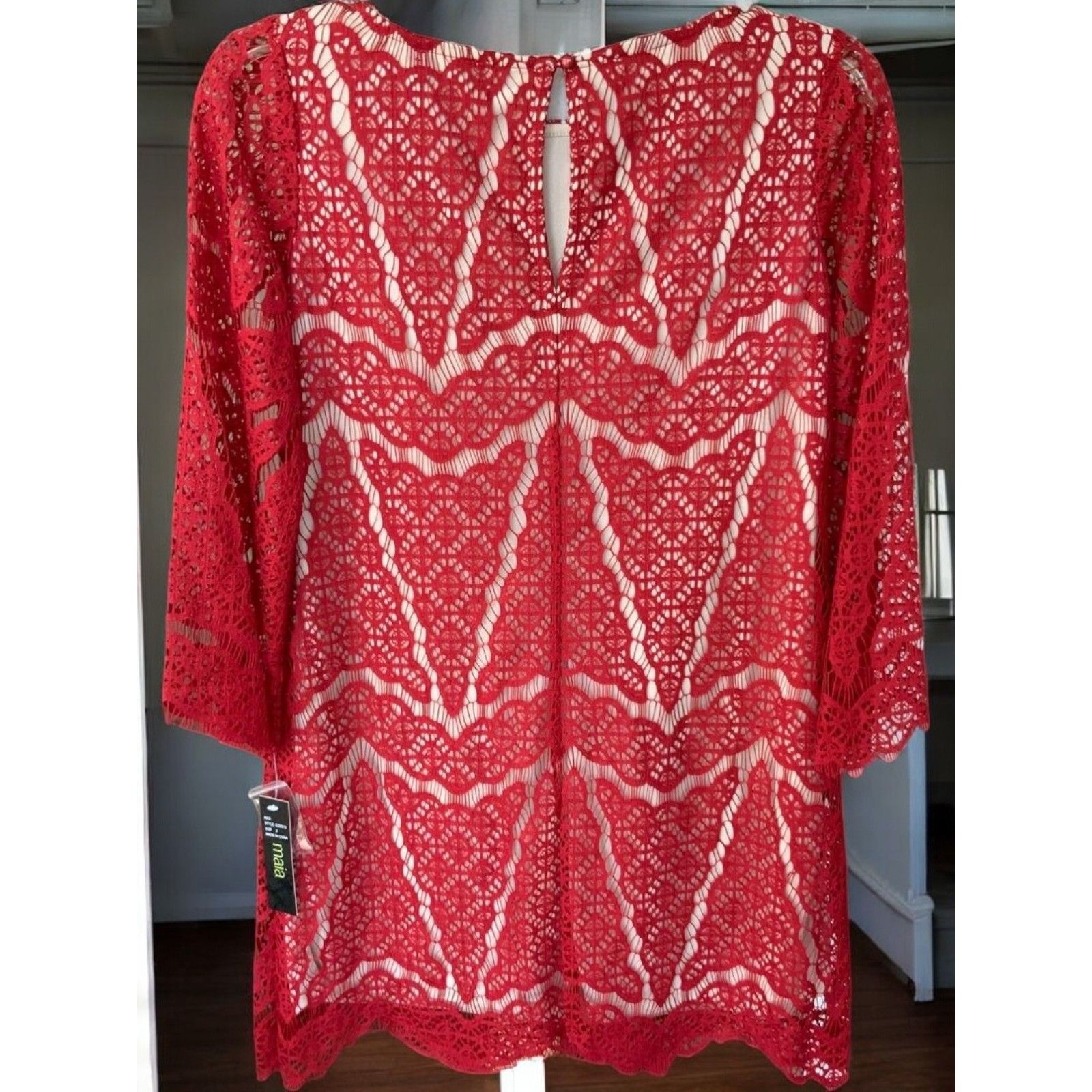 Designer Maia Designer Red Lace Scalloped Edge Shift Dress New 2 Size XS / US 0-2 / IT 36-38 - 5 Thumbnail
