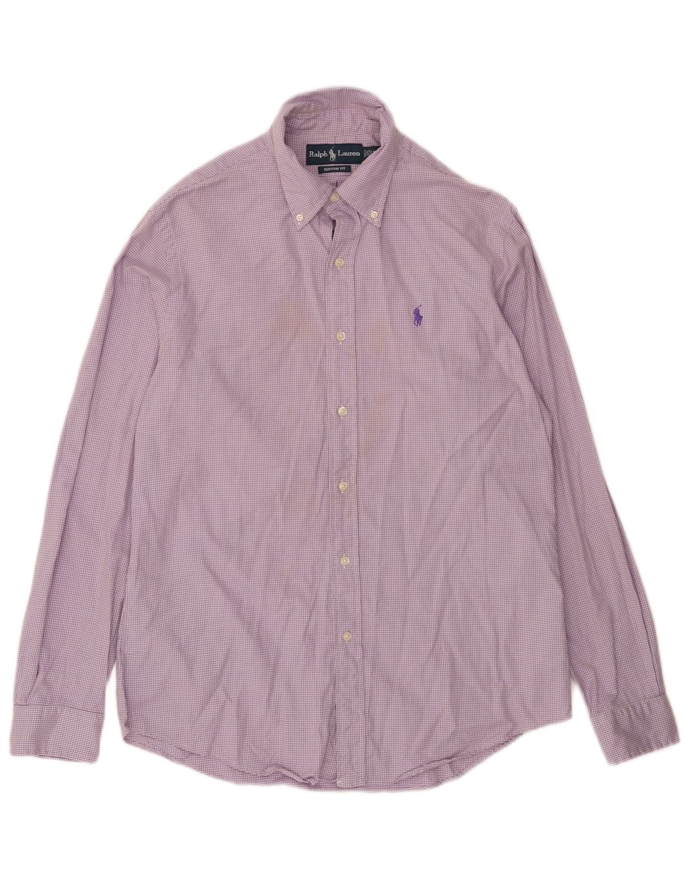Ralph Lauren Mens Custom Fit Shirt Medium Purple Houndstooth Cotton Size US M / EU 48-50 / 2 - 1 Thumbnail