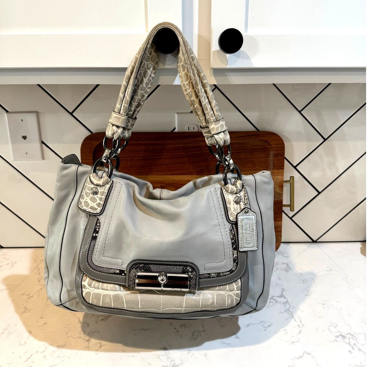 Coach gray Kristin Spectator hobo bag embossed leather