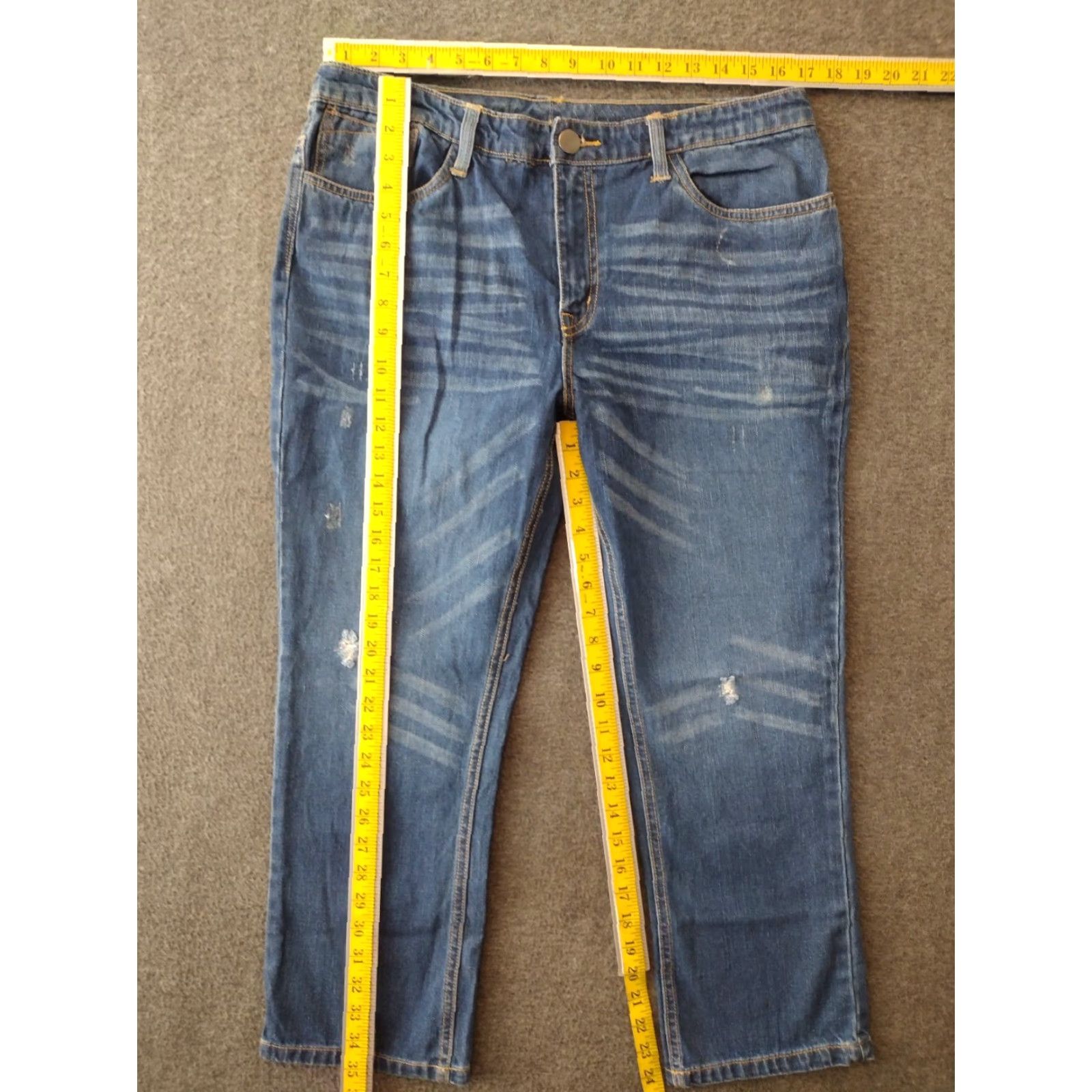 Denime Unbranded Women's Jeans 100% Cotton Denim Size 14 Blue Dark Wash 34W 24Inseam 90s Distressed Relaxed Straight Button Closure Size 36" / US 14 / IT 50 - 4 Thumbnail
