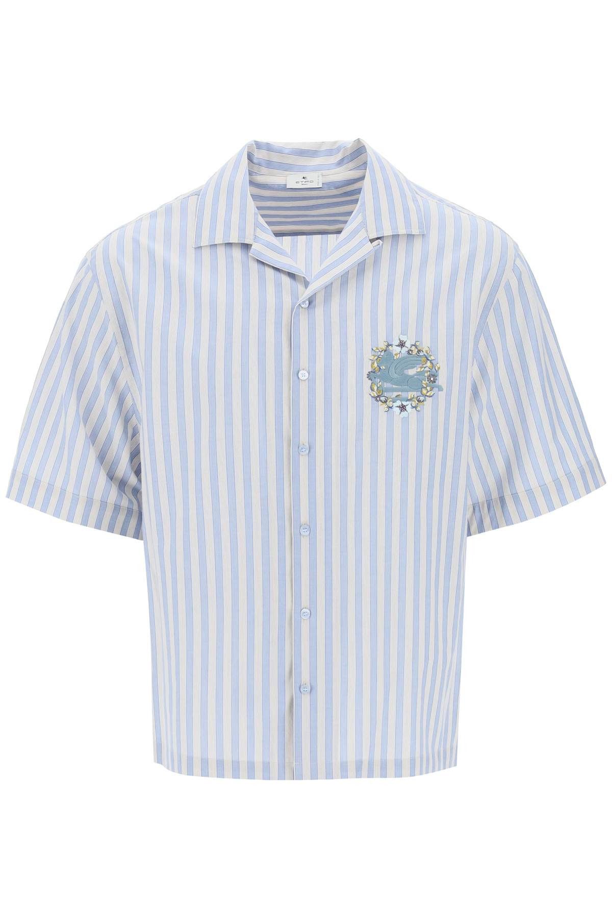 image of Etro Pegasus Striped Bowling Shirt in Rigato, Men's (Size Small)